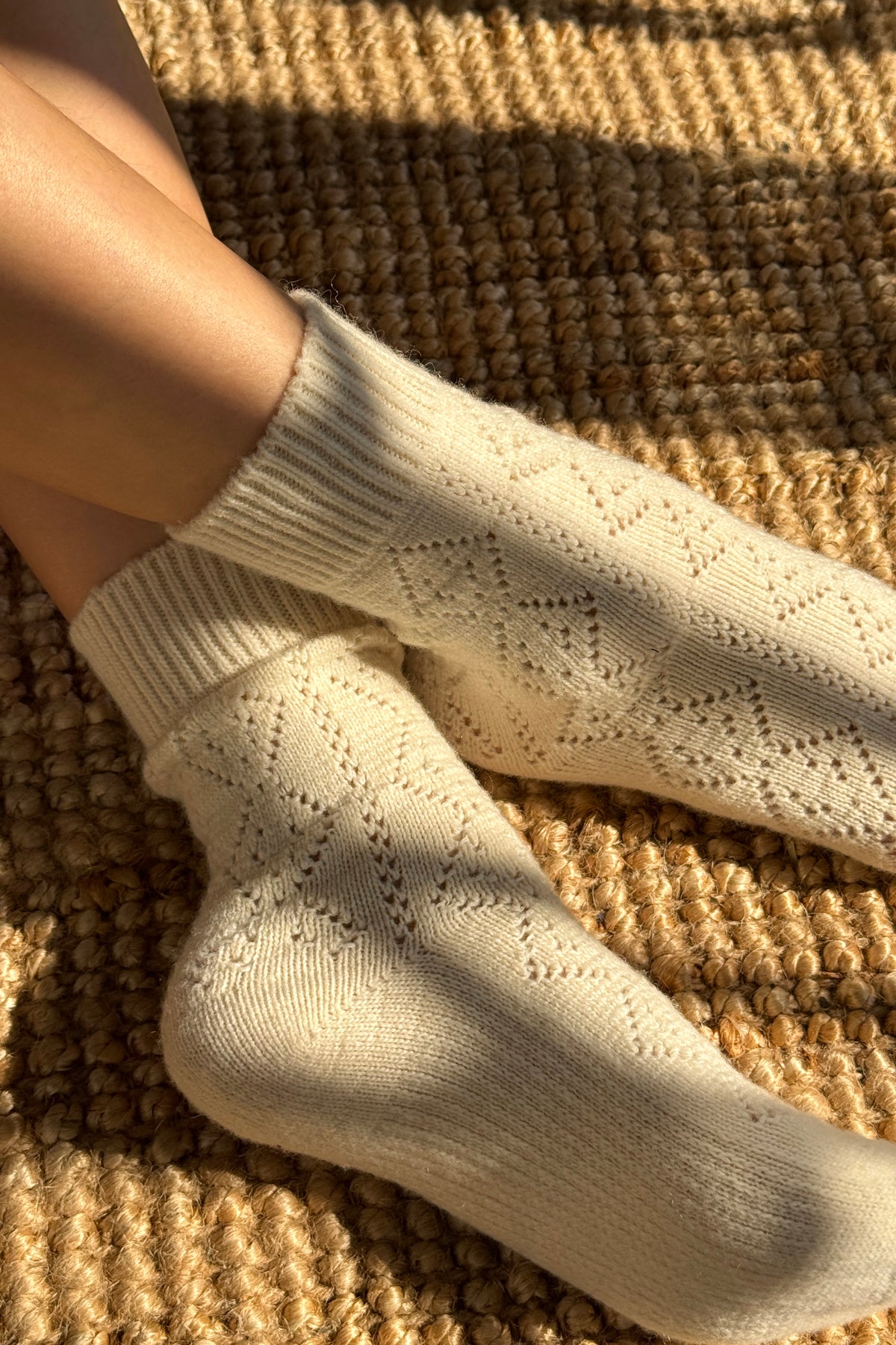 Cashmere Blend Pointelle Socks - Cream