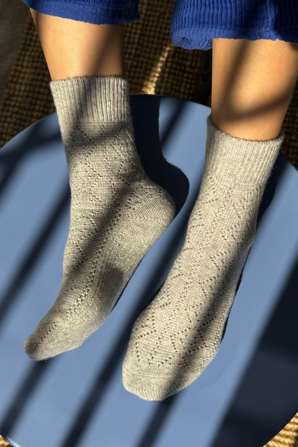 Cashmere Blend Pointelle Socks - Grey