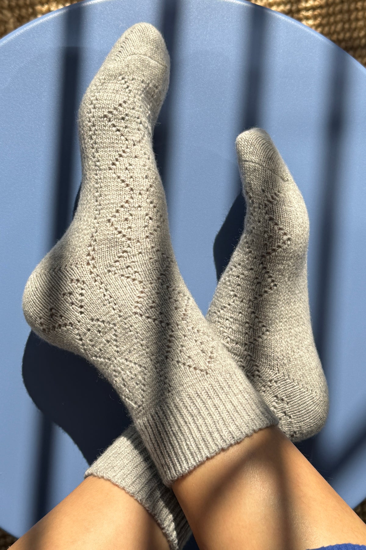 Cashmere Blend Pointelle Socks - Grey