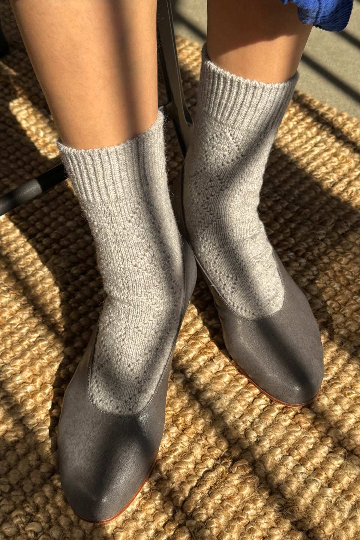 Cashmere Blend Pointelle Socks - Grey