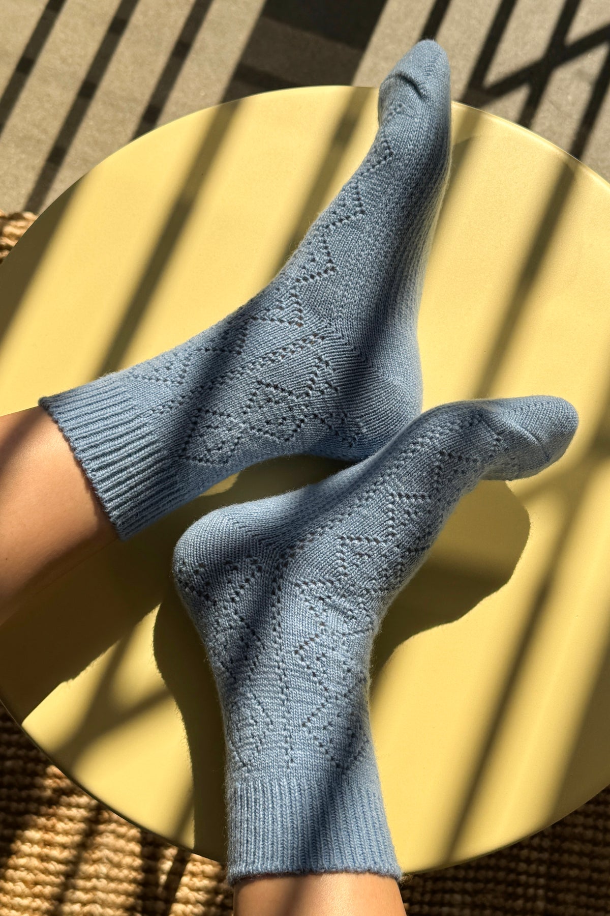 Cashmere Blend Pointelle Socks - Sky Blue