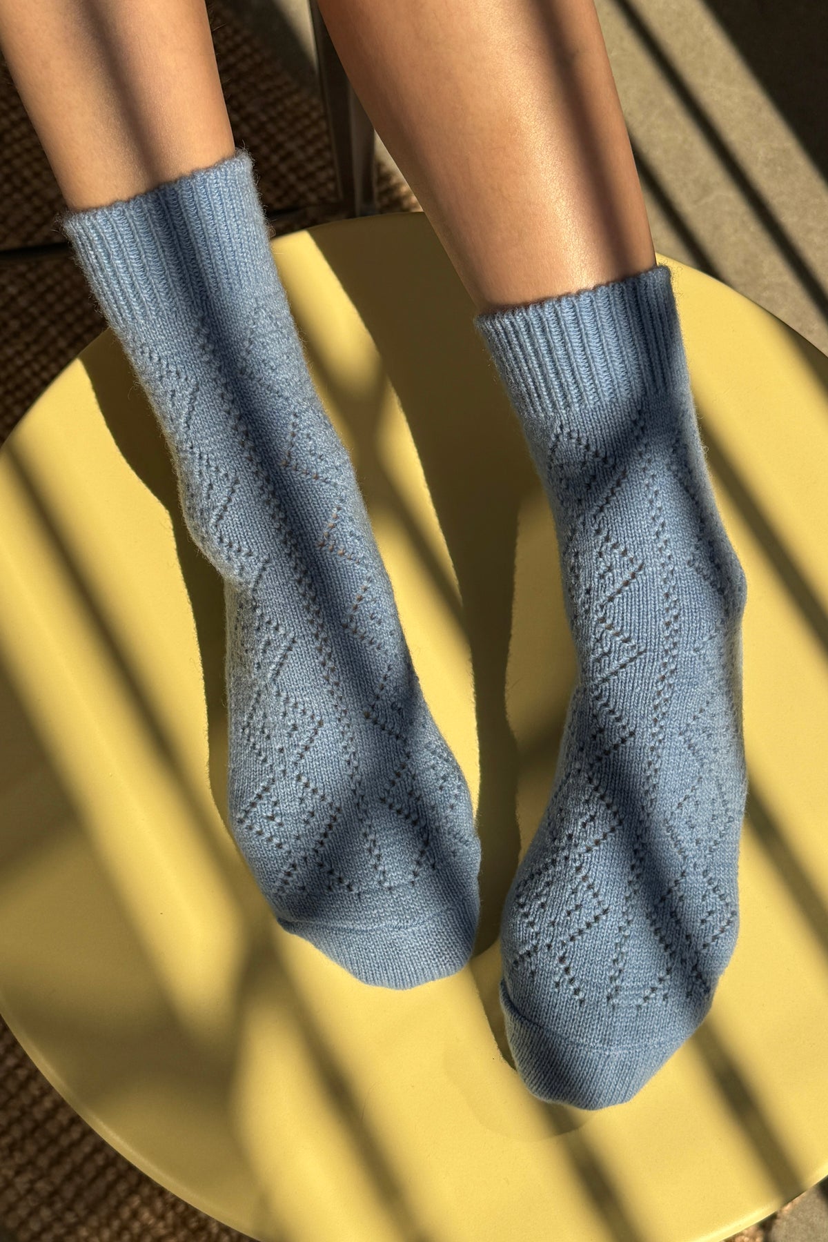 Cashmere Blend Pointelle Socks - Sky Blue