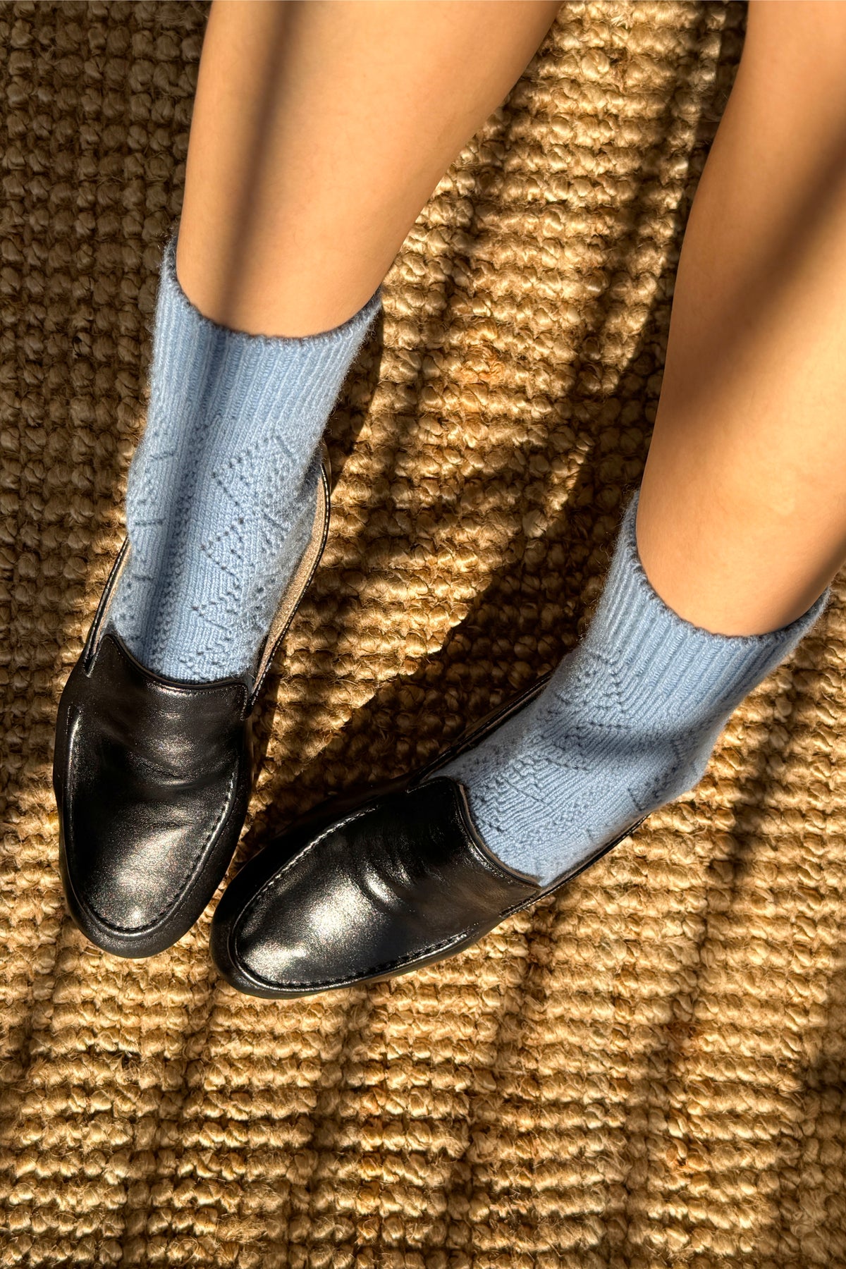 Cashmere Blend Pointelle Socks - Sky Blue