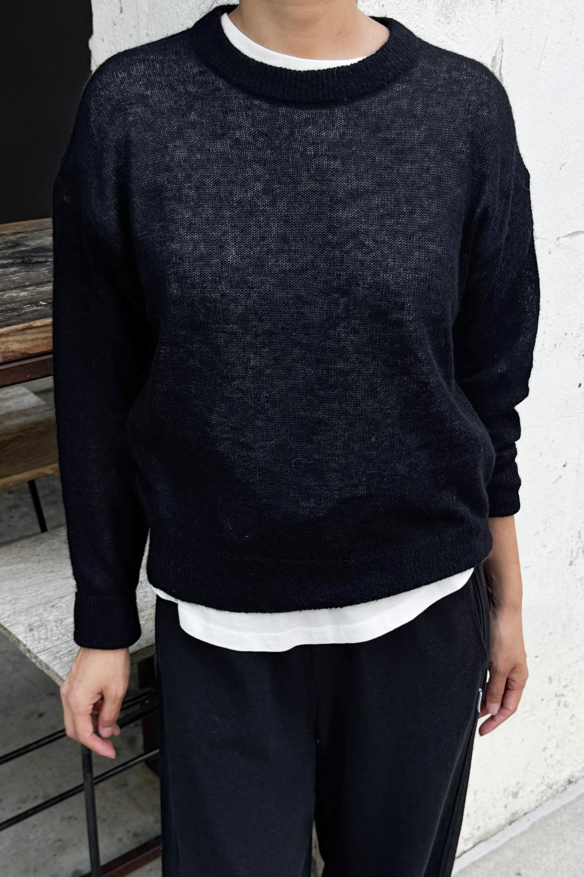 Cecile Crew Neck Mohair Sweater - Black