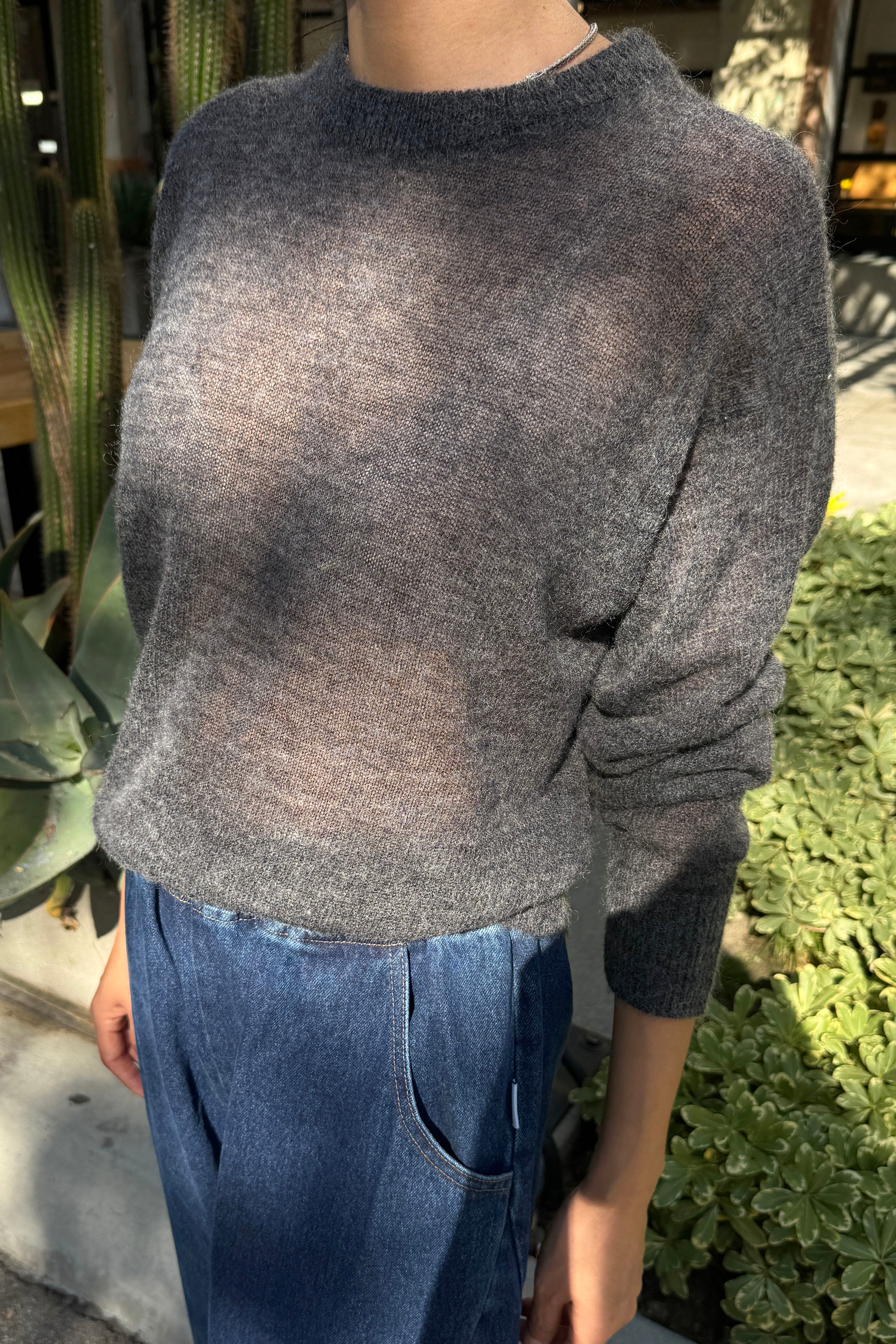 Cecile Crew Neck Mohair Sweater - Charcoal