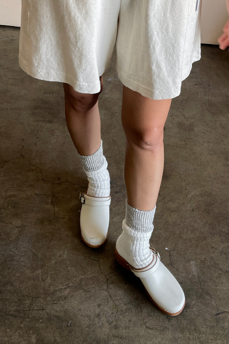 Color Block Cottage Socks - White Linen / Ht. Grey