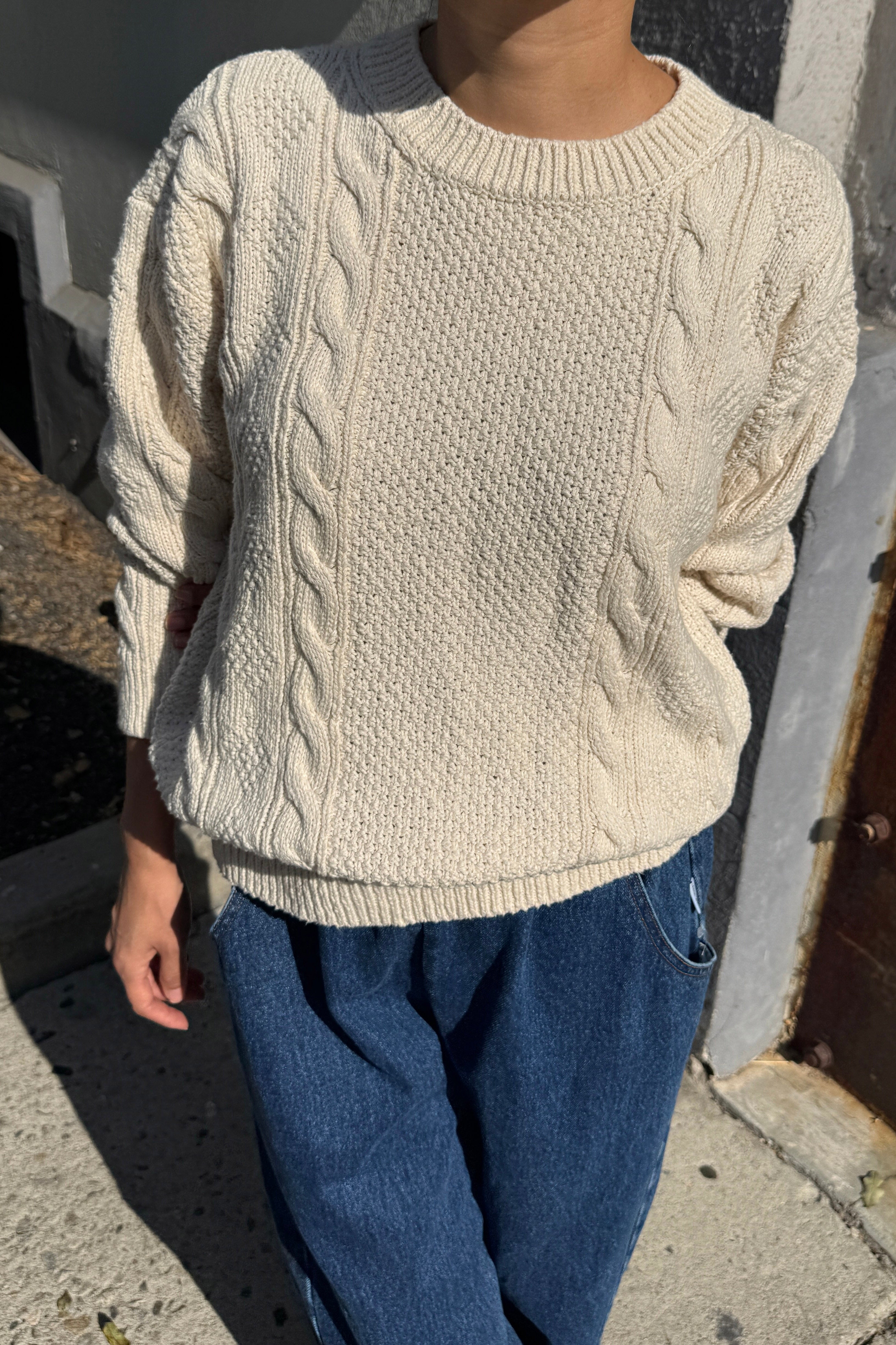 Cotton Fisherman Sweater  - Naturel