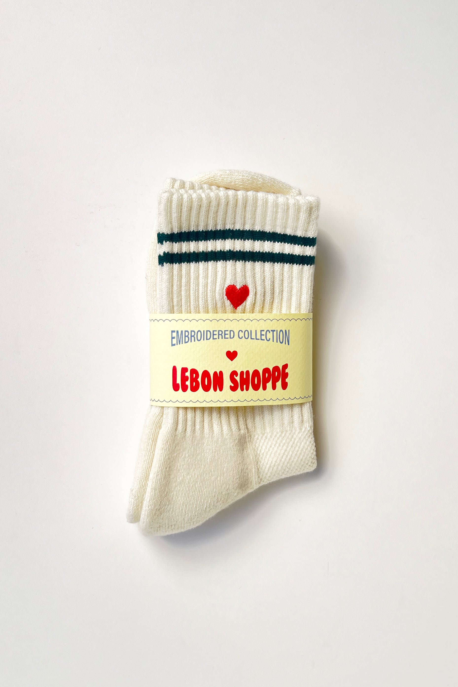 Embroidered boyfriend socks - PARCHMENT + HEART