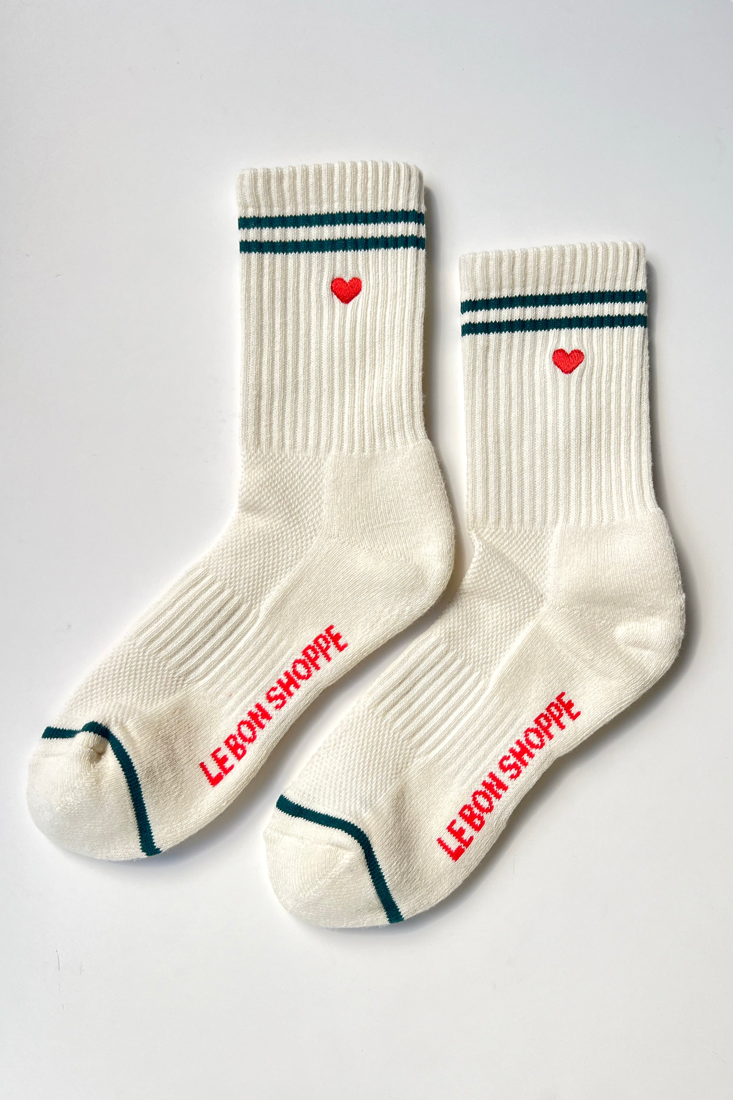 Embroidered boyfriend socks - PARCHMENT + HEART