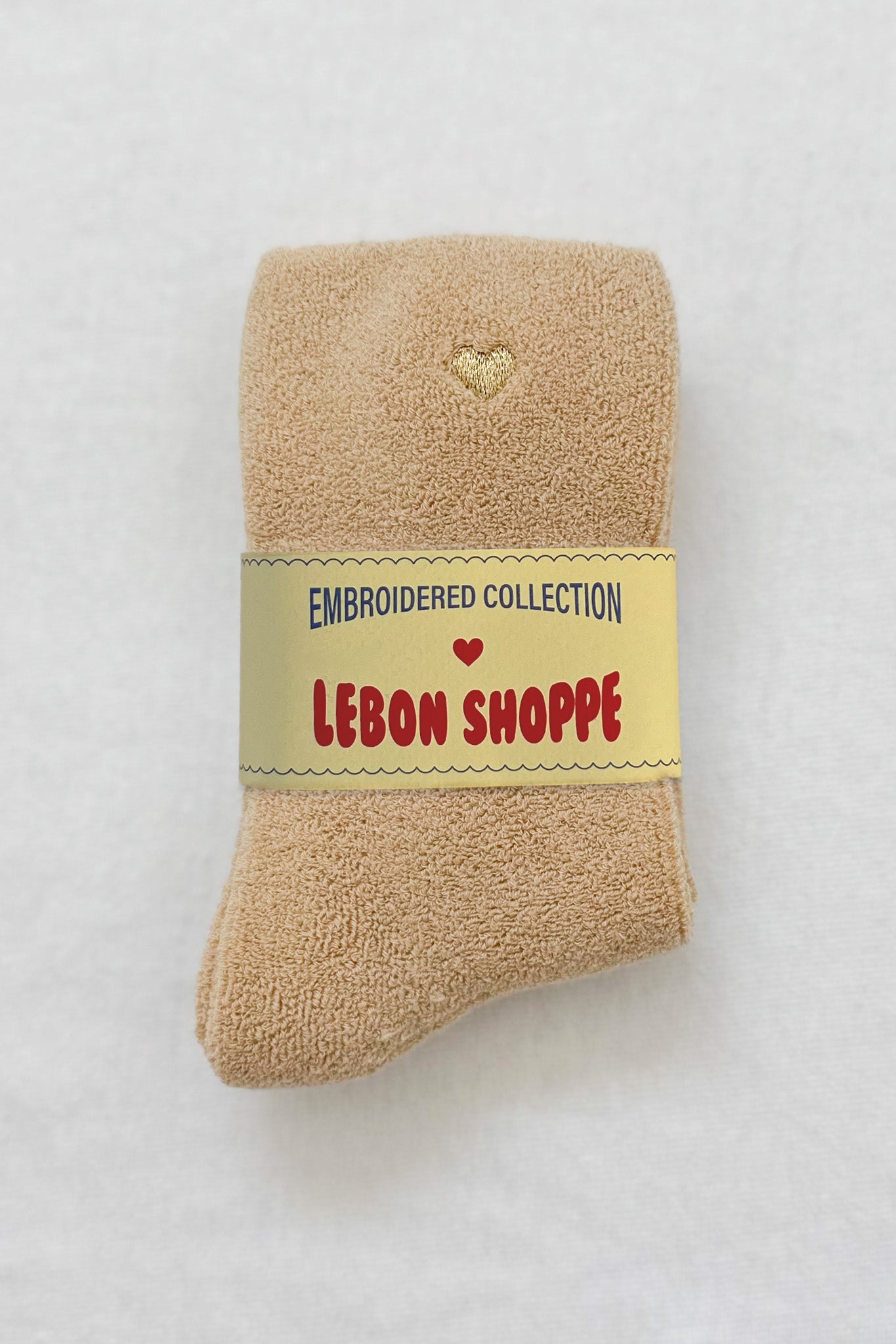 Chaussettes Nuages ​​Brodées - Vanille Française + Coeur Doré