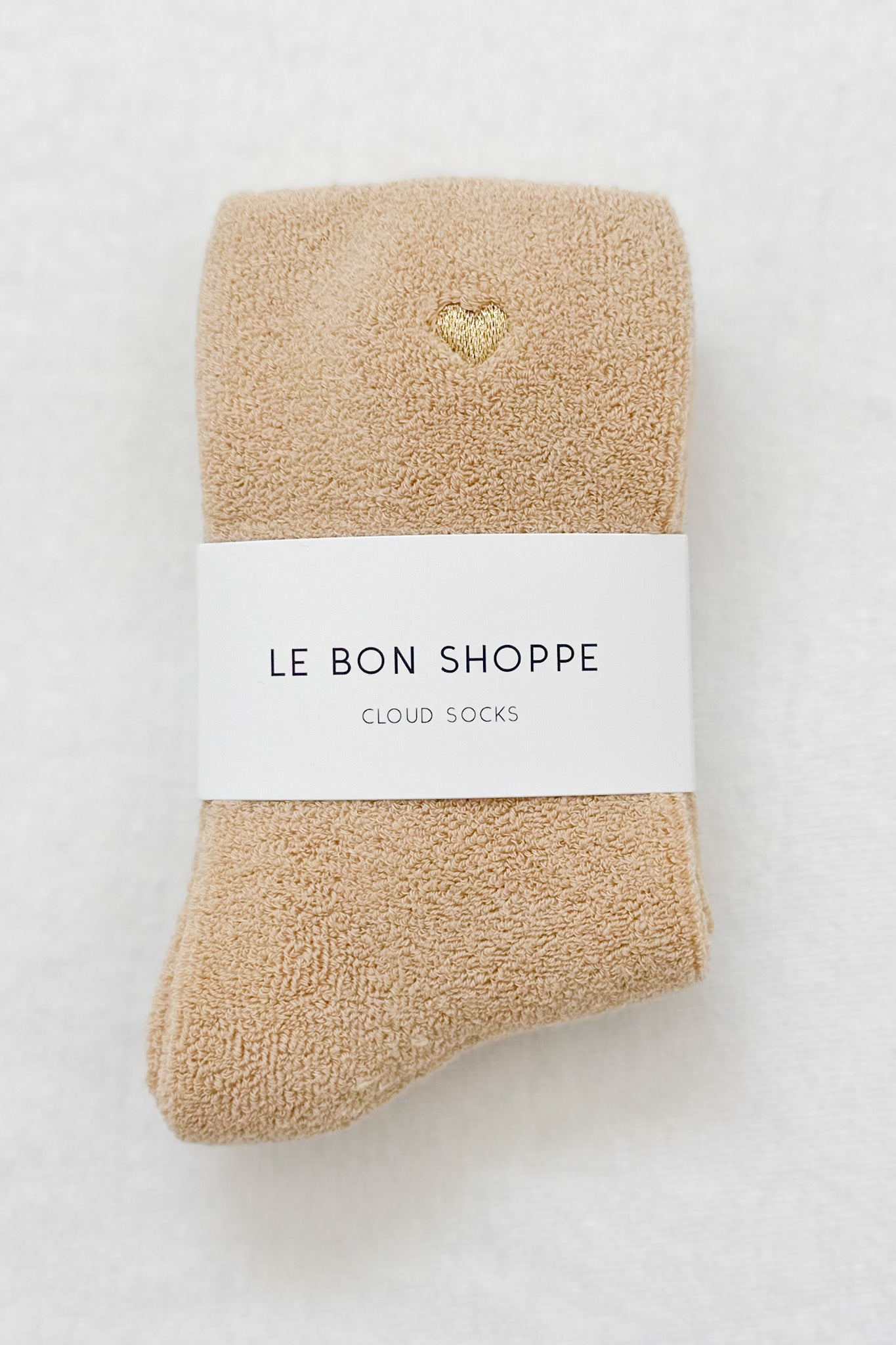 Embroidered Cloud Socks - French Vanilla + Gold Heart