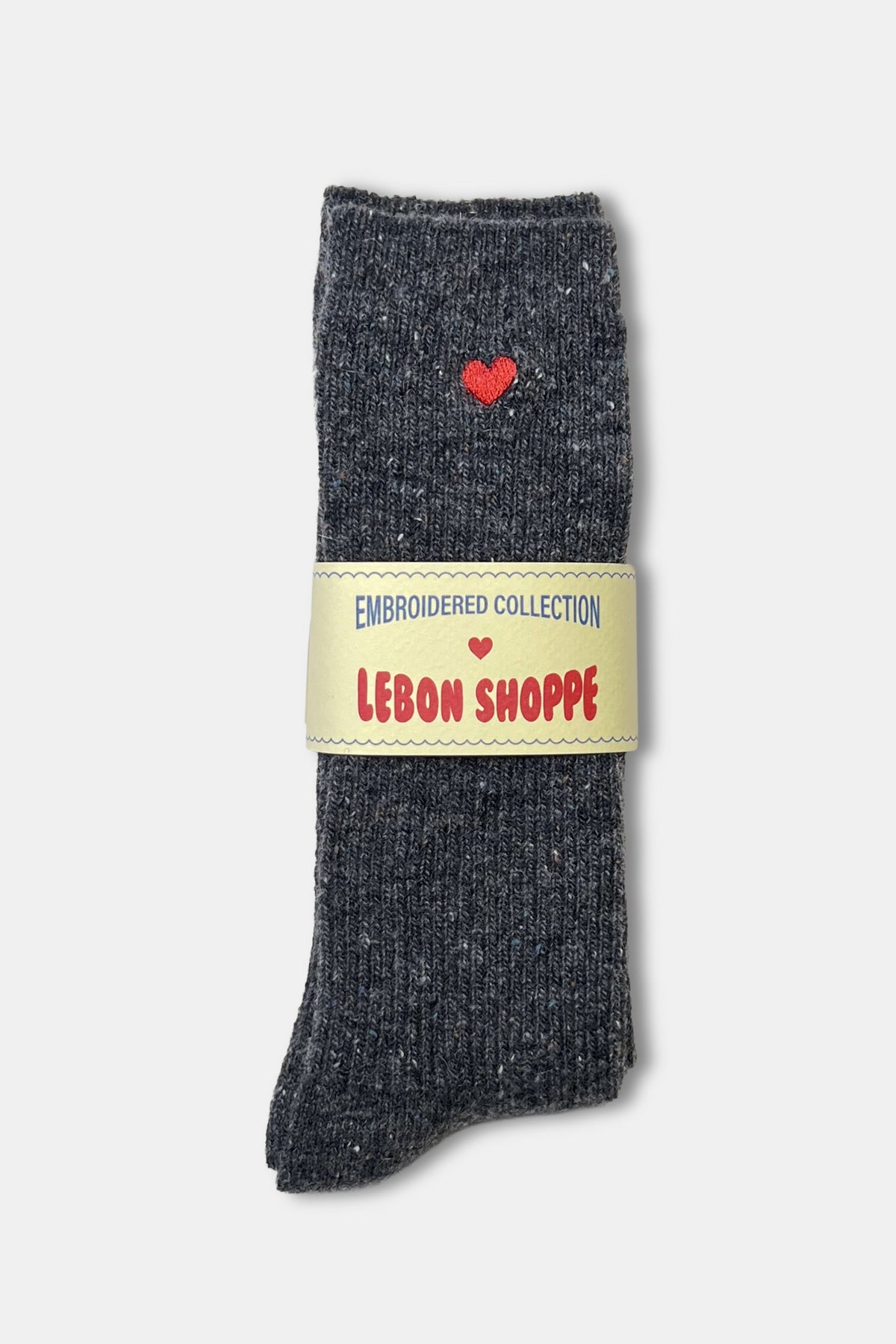 Embroidered Snow Socks - CHARCOAL + HEART