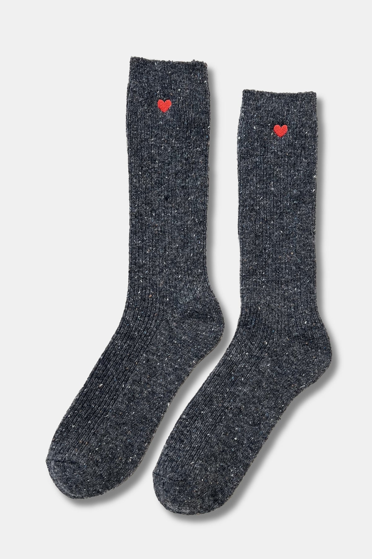 Embroidered Snow Socks - CHARCOAL + HEART