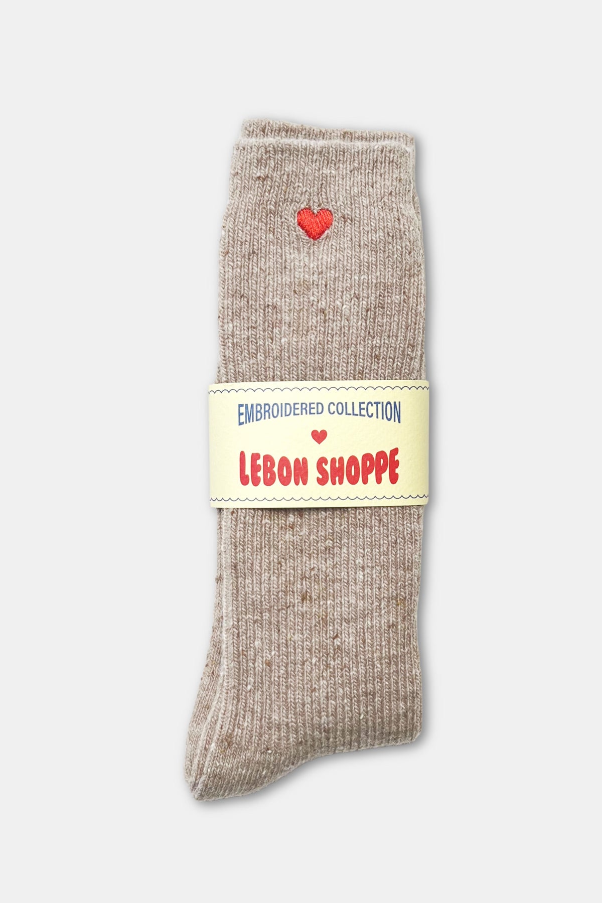 Embroidered Snow Socks - TAN + HEART