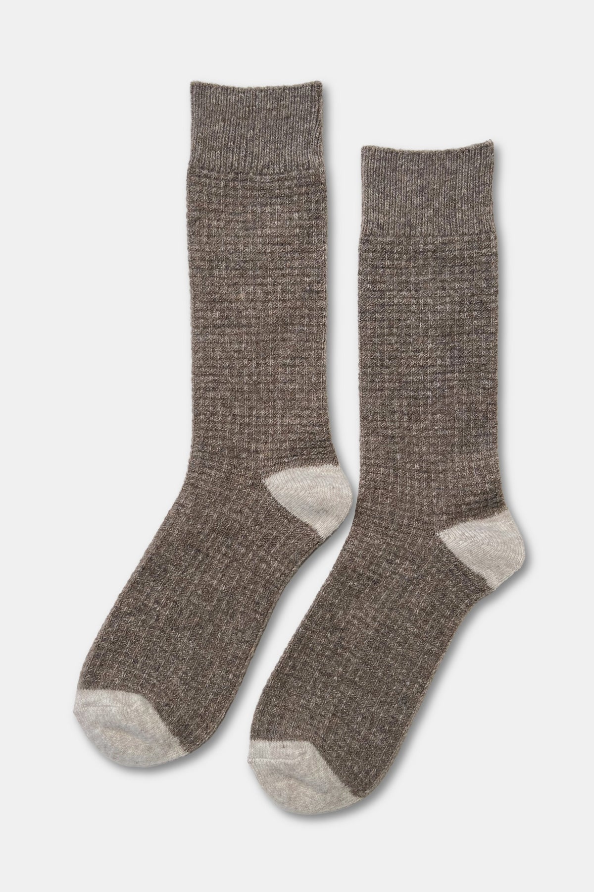Extended Wool Waffled Socks - Brown/Oatmeal