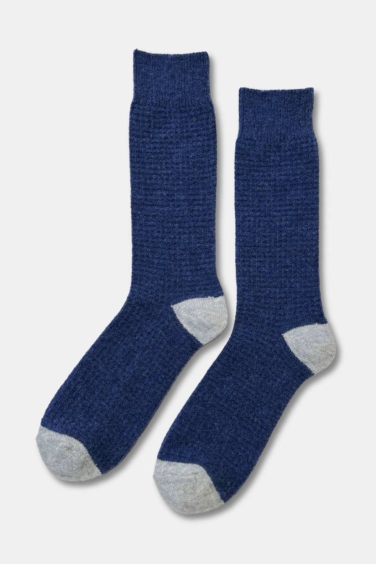 Extended Wool Waffled Socks - Denim/Stone