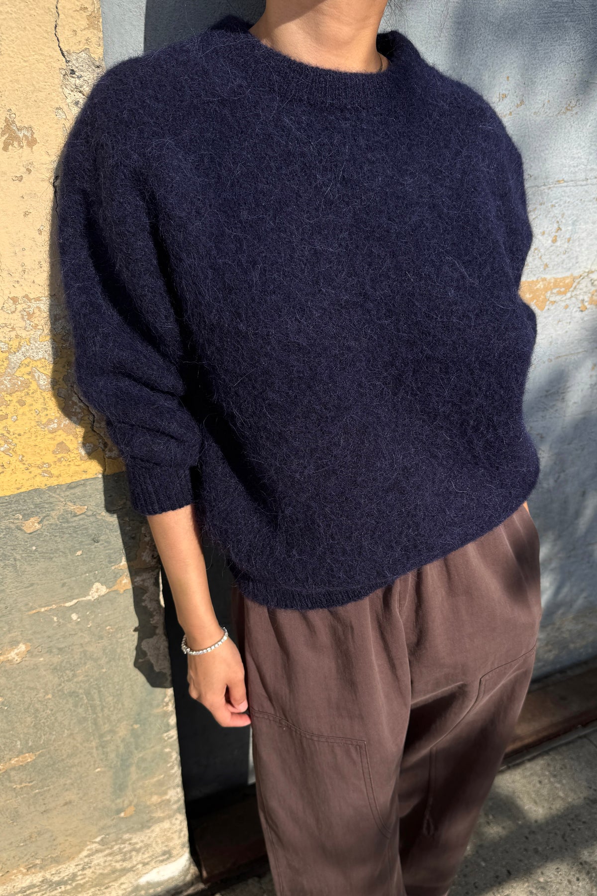 Elio Crew Neck Alpaca Sweater - Navy