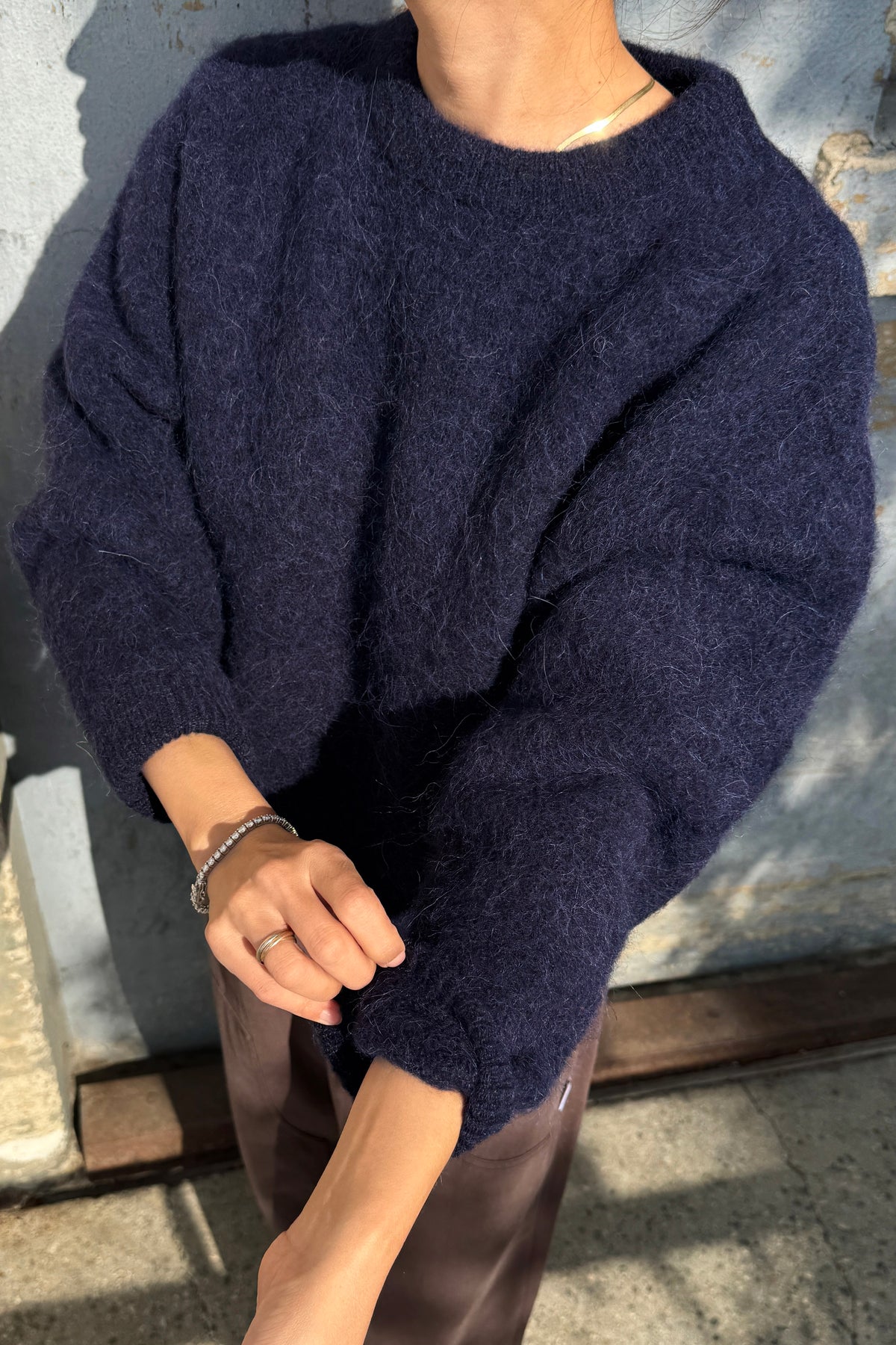 Elio Crew Neck Alpaca Sweater - Navy