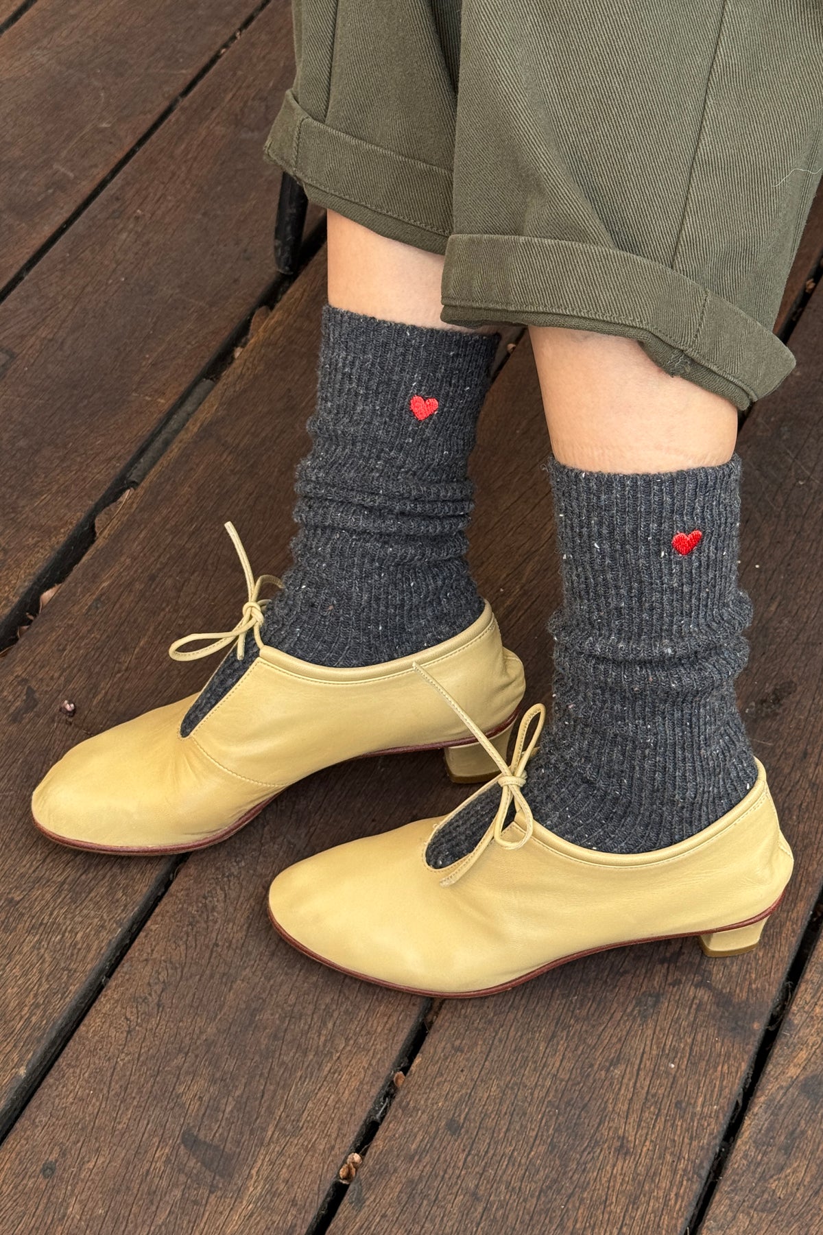 Embroidered Snow Socks - CHARCOAL + HEART