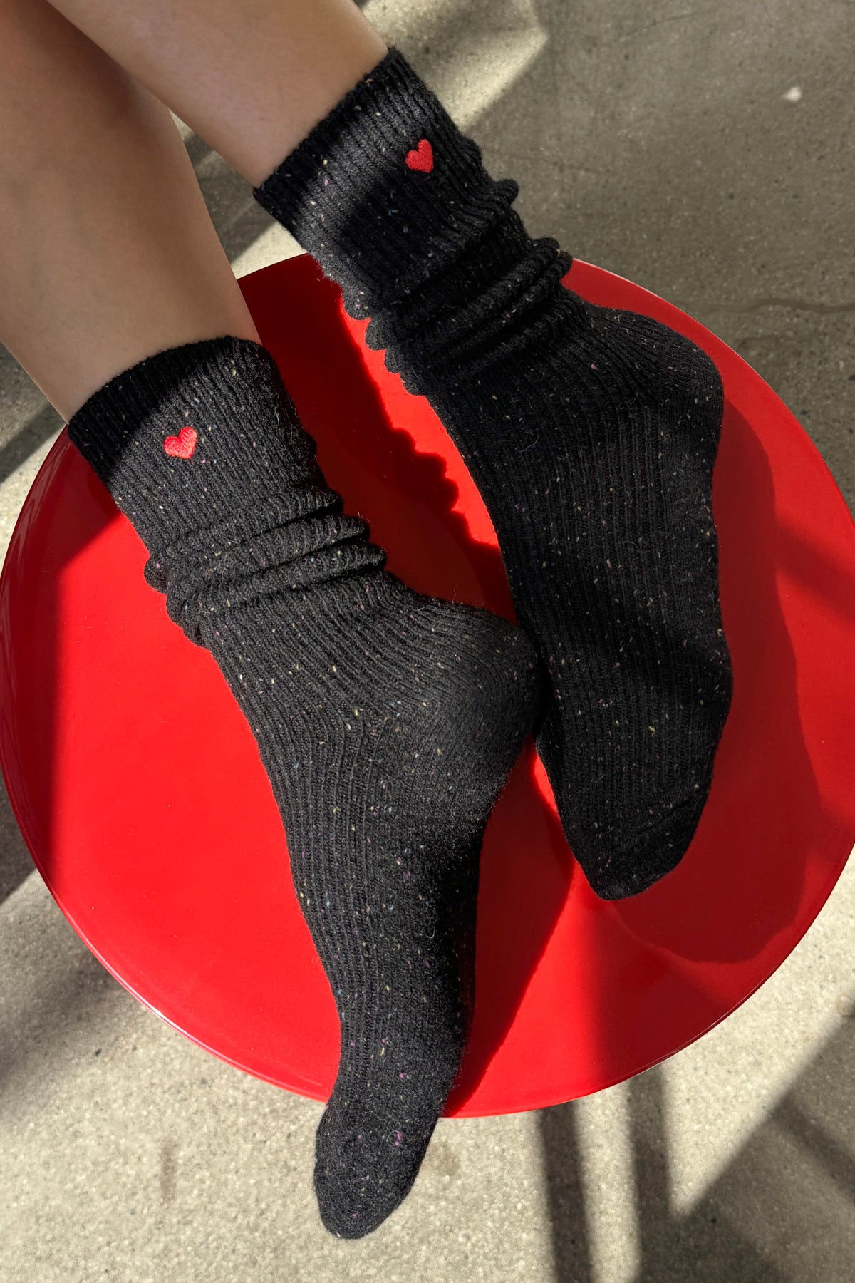 Embroidered Snow Socks - Black + Heart