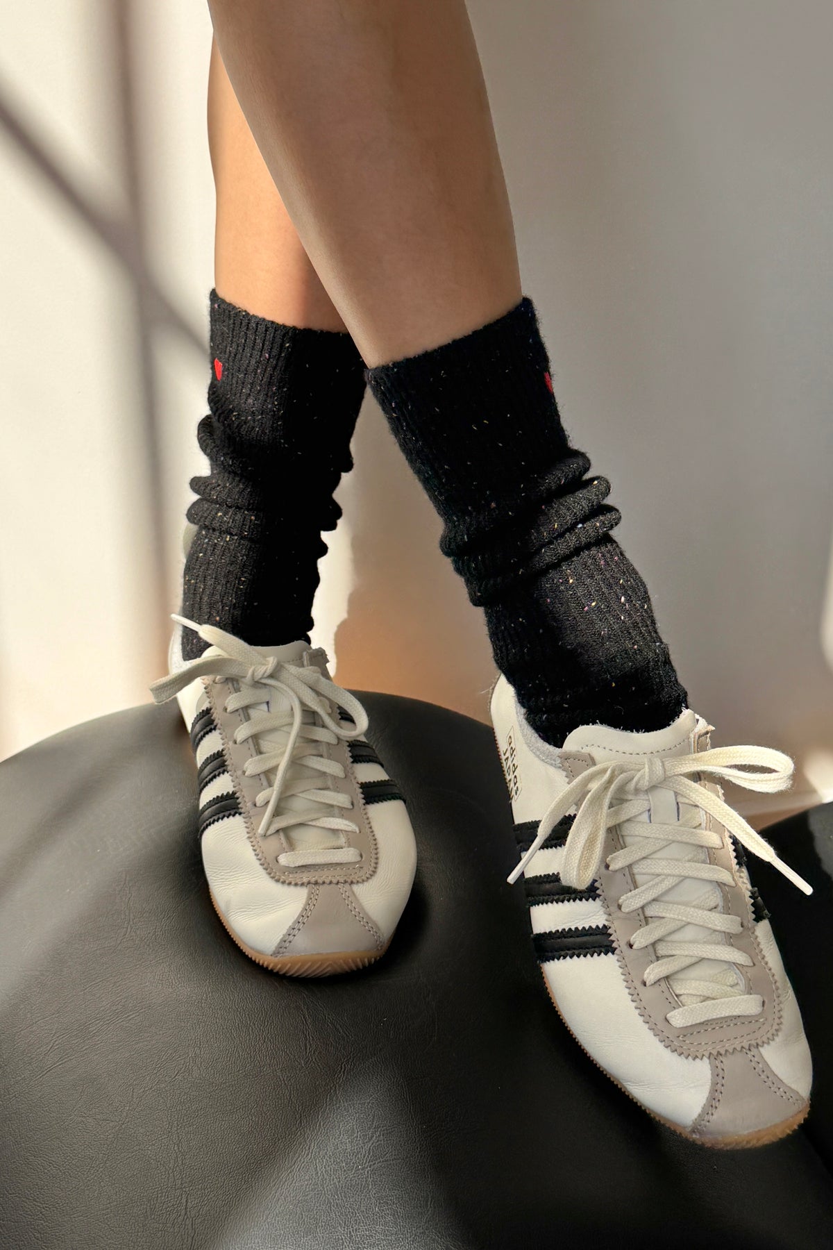 Embroidered Snow Socks - Black + Heart