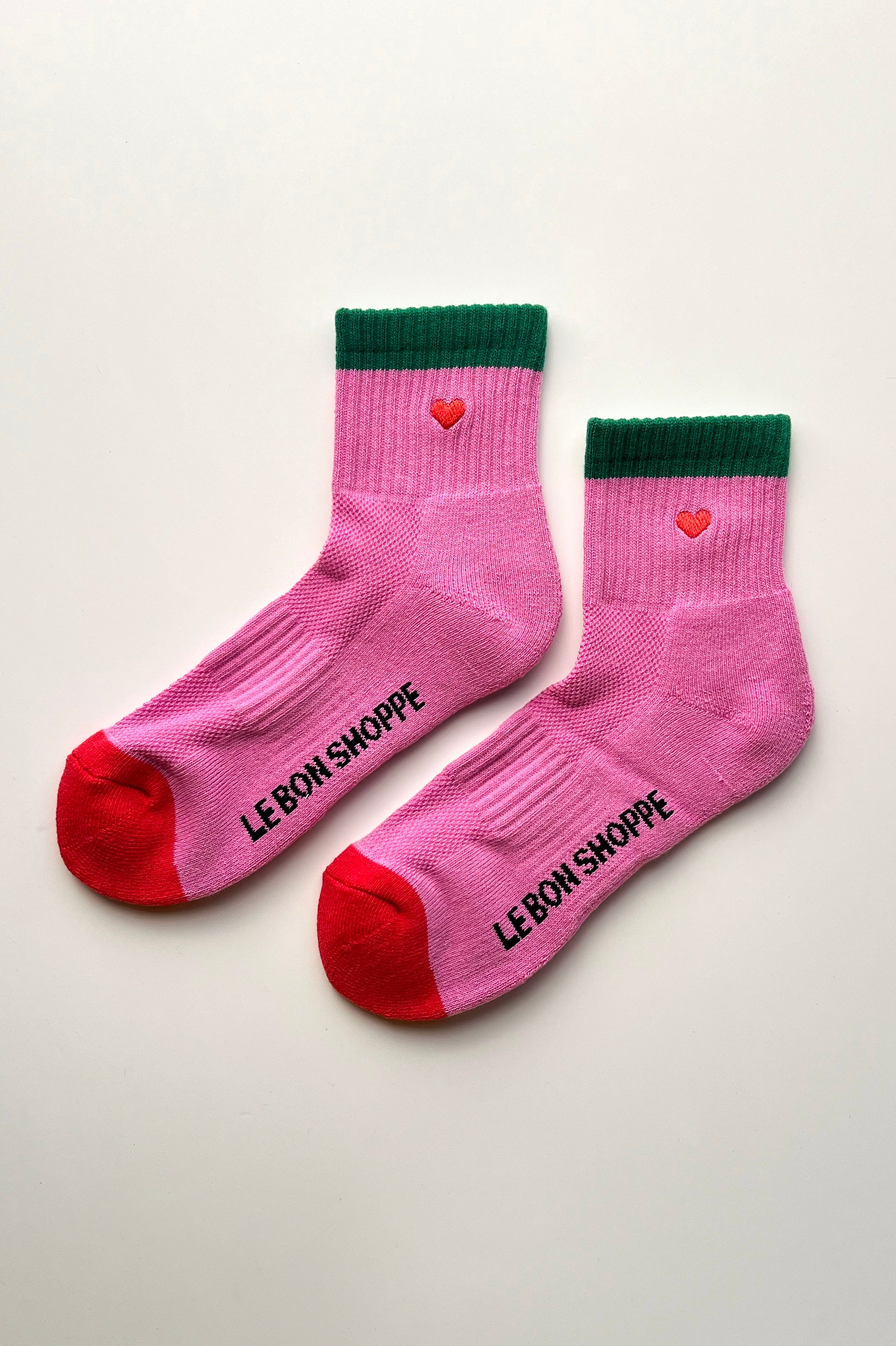 Embroidered Color Block Girlfriend Socks - Rose Green + Heart