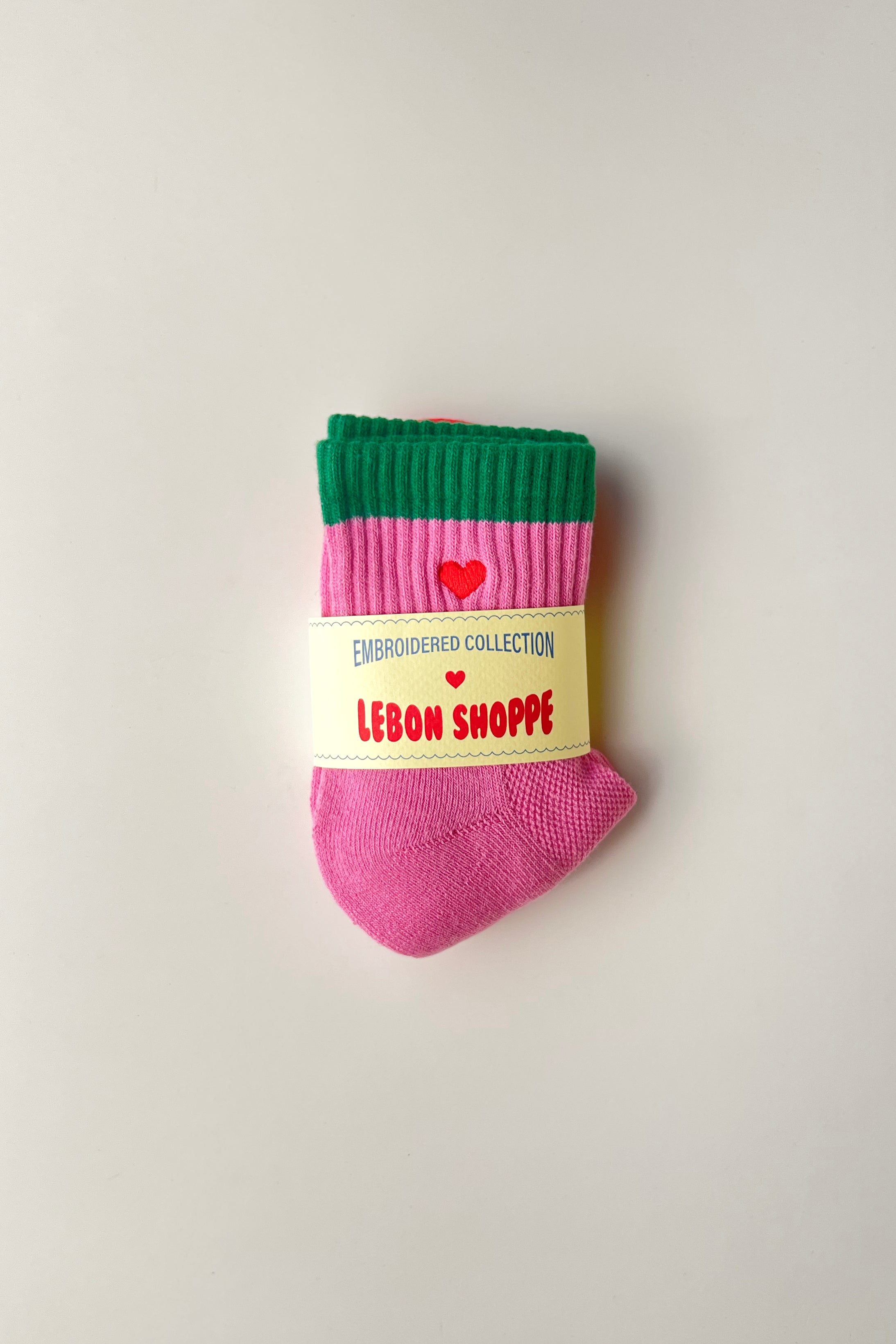 Embroidered Color Block Girlfriend Socks - Rose Green + Heart