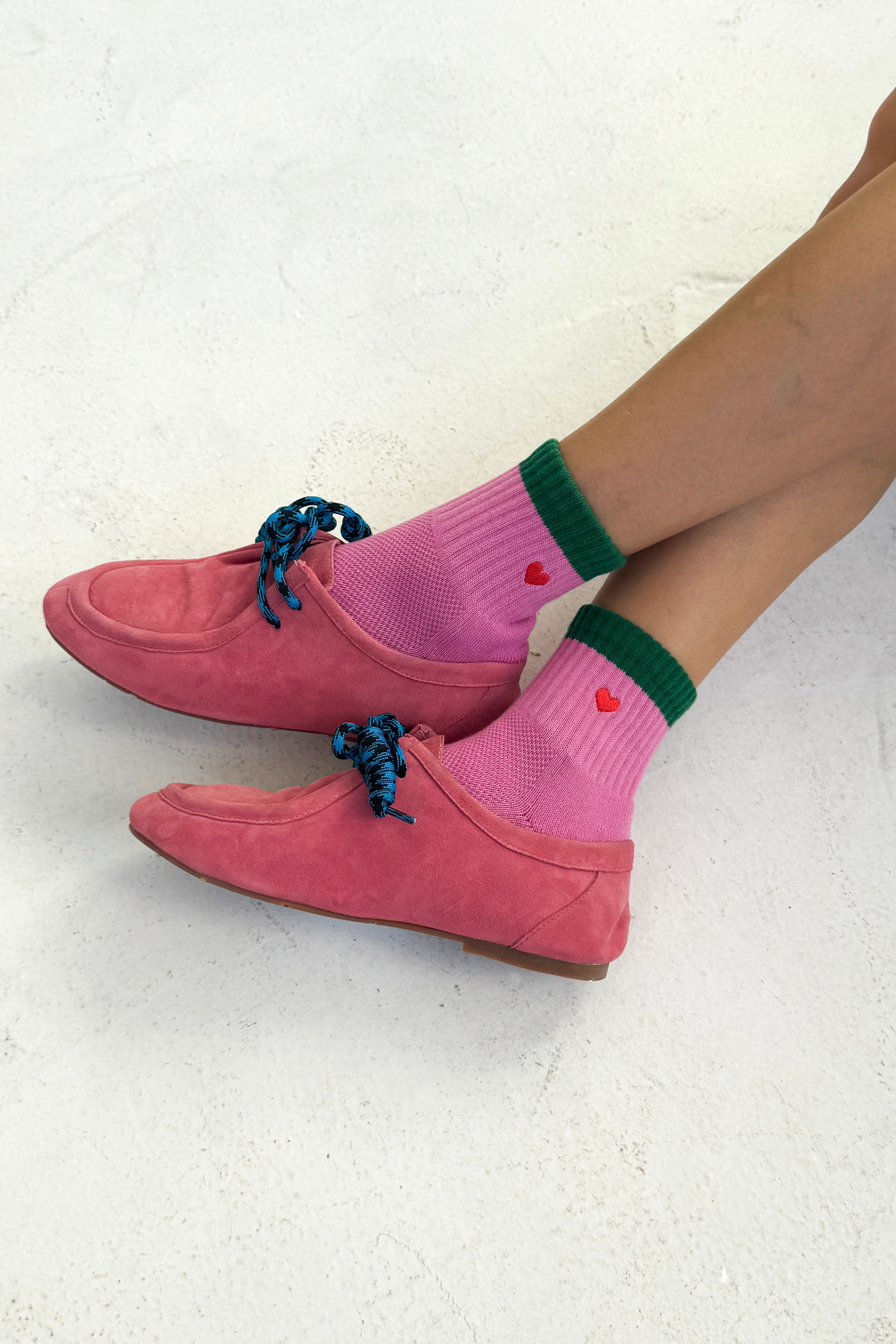 Embroidered Color Block Girlfriend Socks - Rose Green + Heart