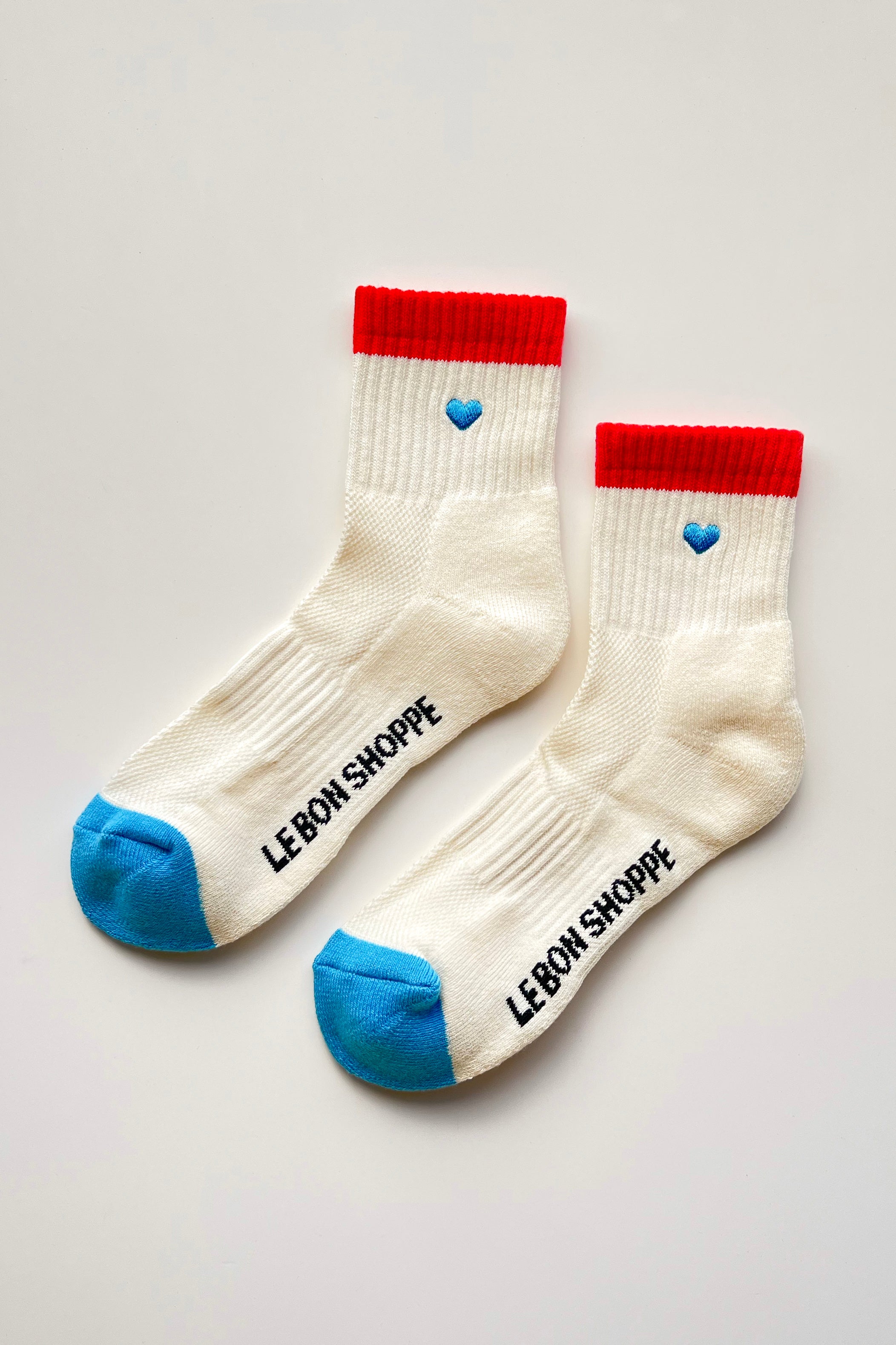Embroidered Color Block Girlfriend Socks - Blue Red + Heart