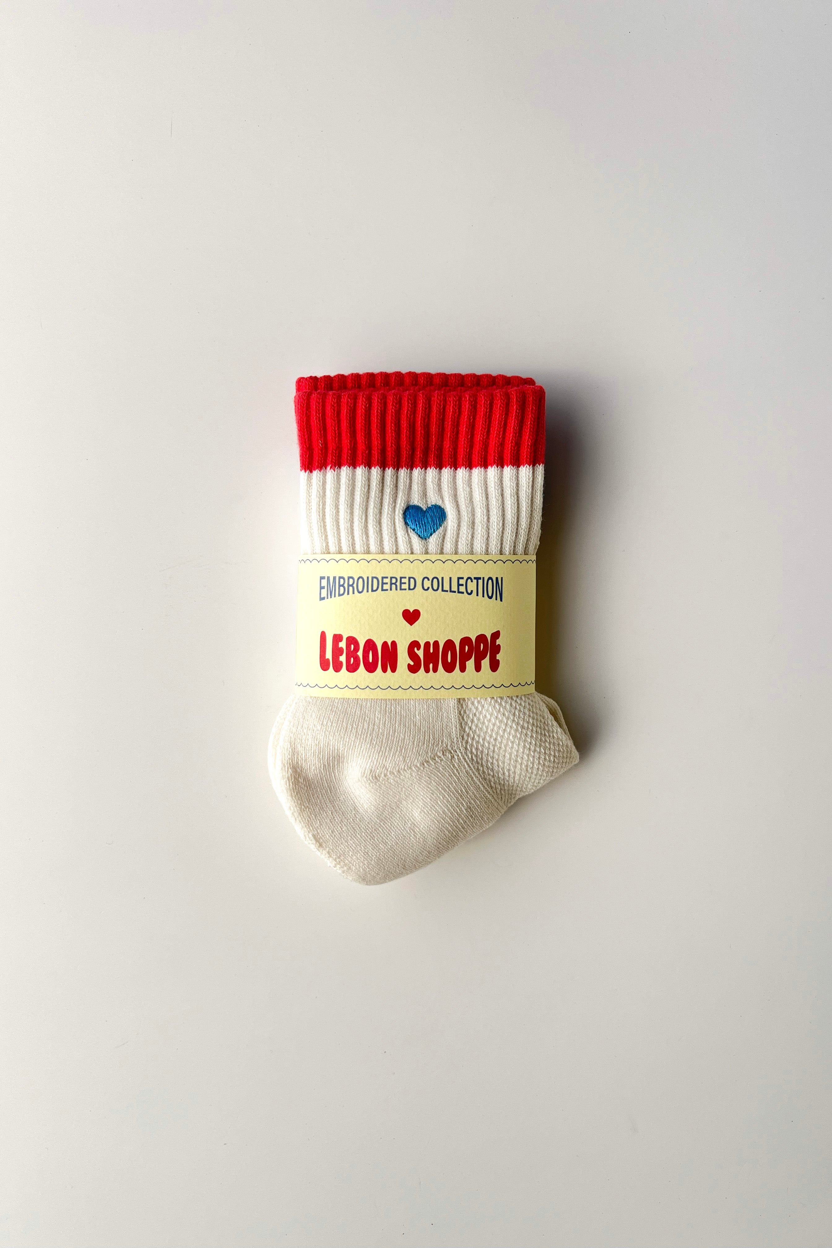 Embroidered Color Block Girlfriend Socks - Blue Red + Heart