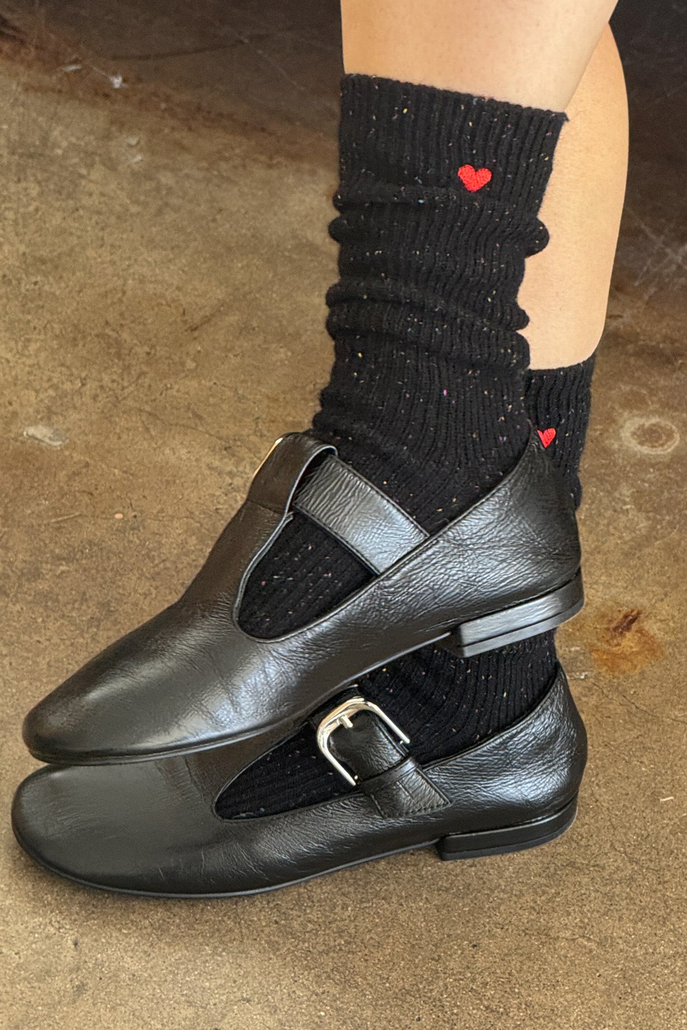 Embroidered Snow Socks - Black + Heart