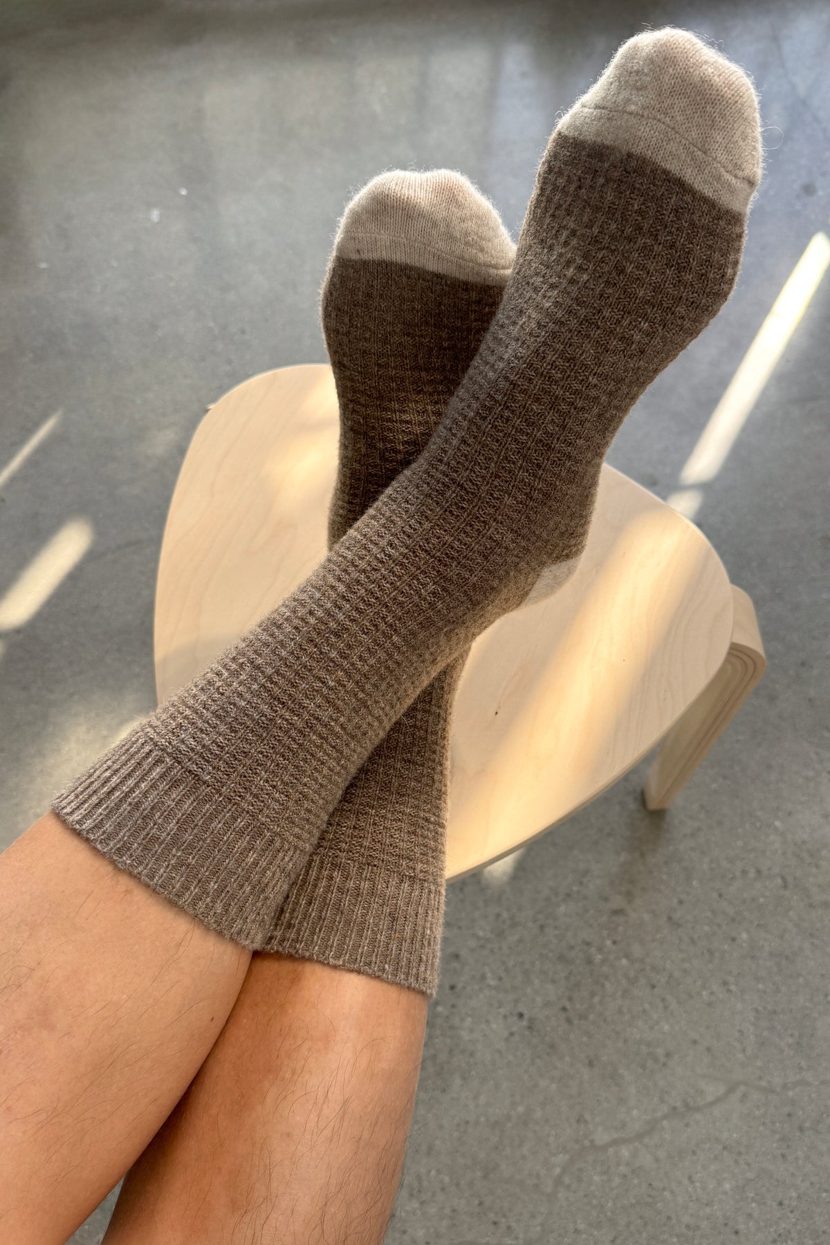 Extended Wool Waffled Socks - Brown/Oatmeal