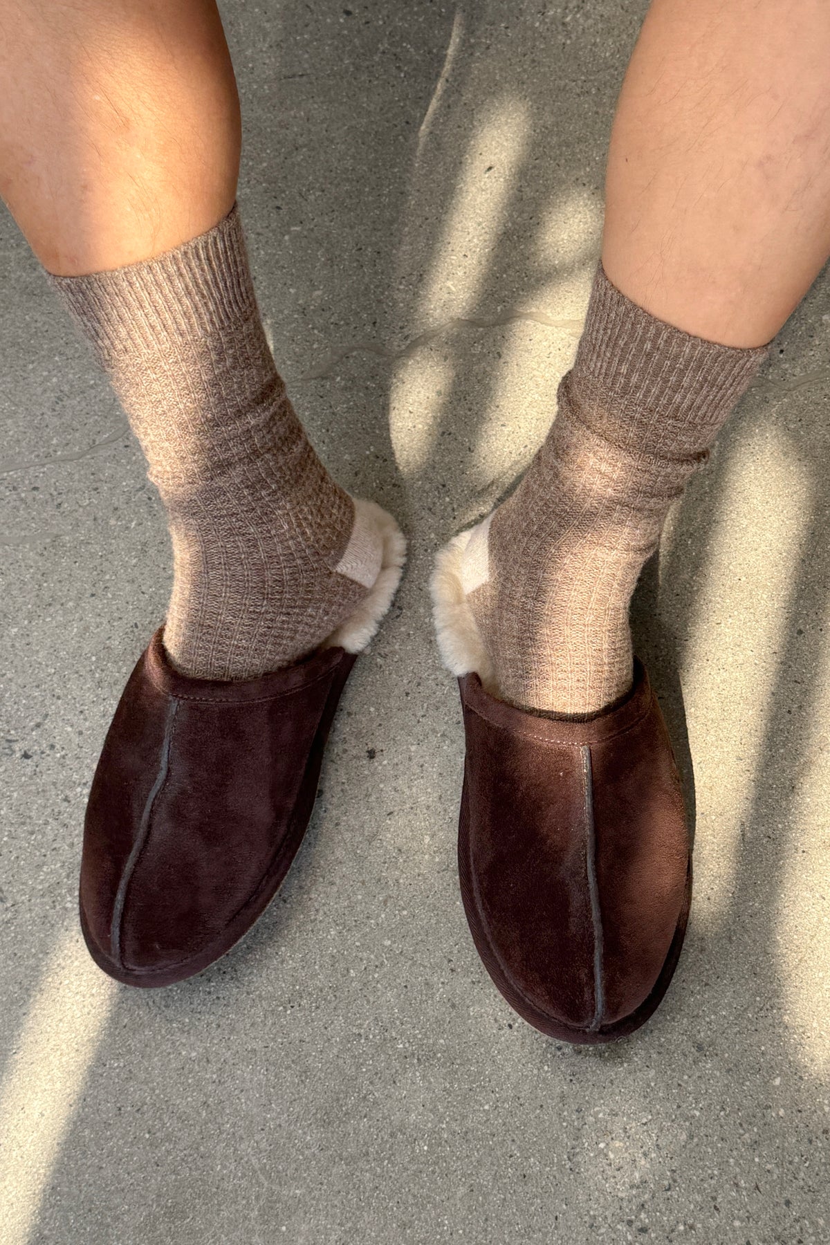 Extended Wool Waffled Socks - Brown/Oatmeal