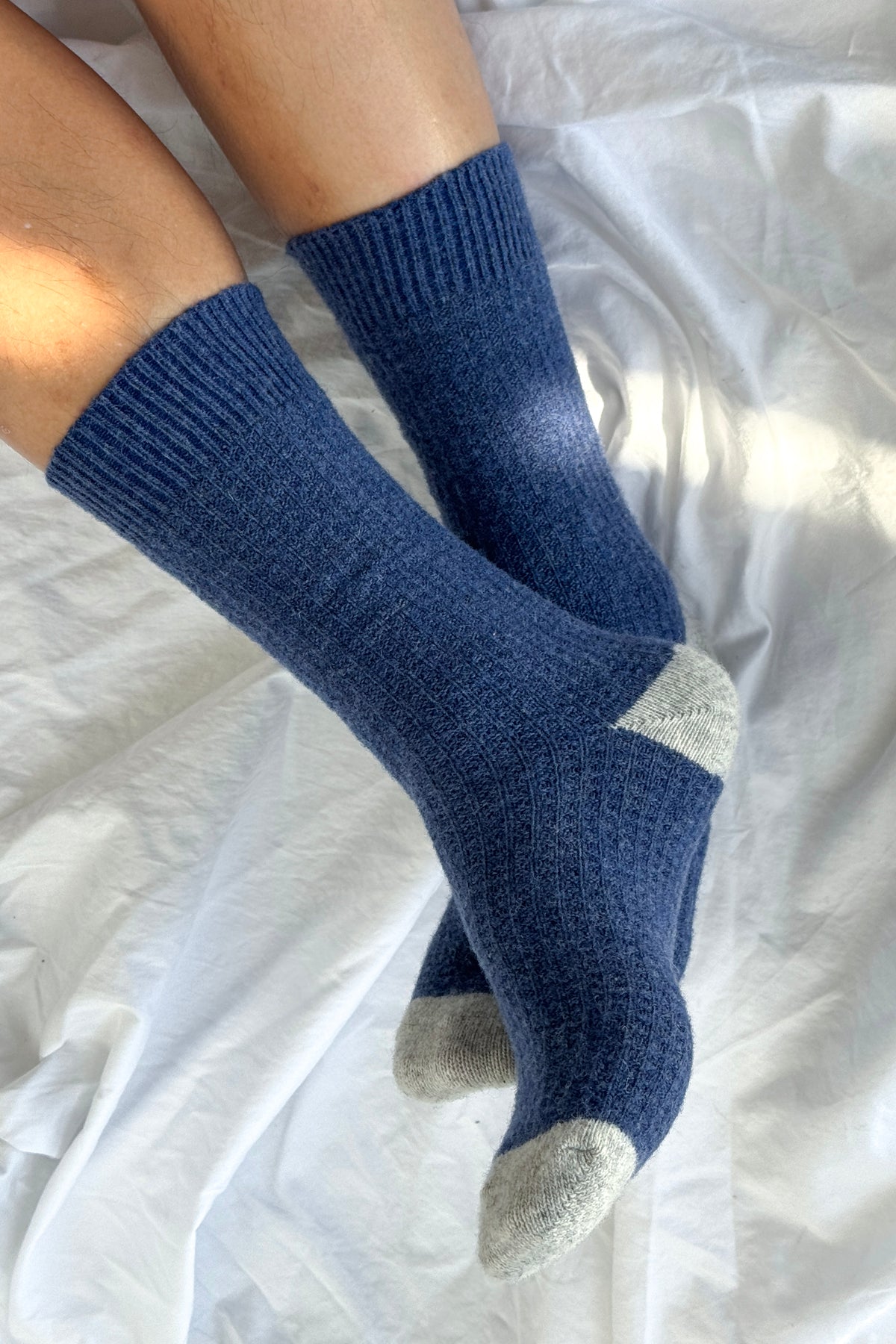 Extended Wool Waffled Socks - Denim/Stone