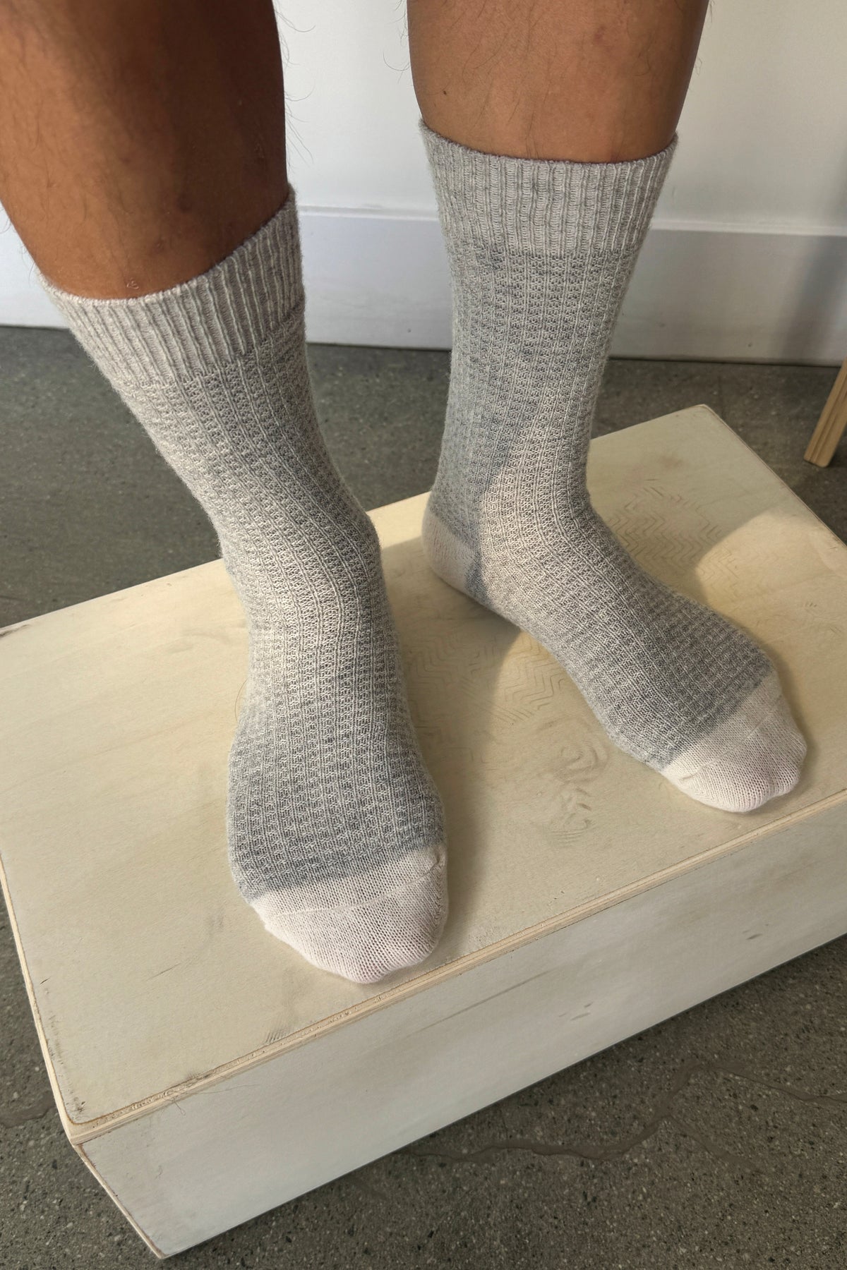 Extended Wool Waffled Socks - Stone/Cream