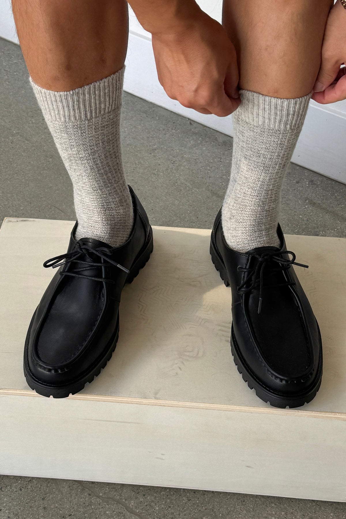 Extended Wool Waffled Socks - Stone/Cream