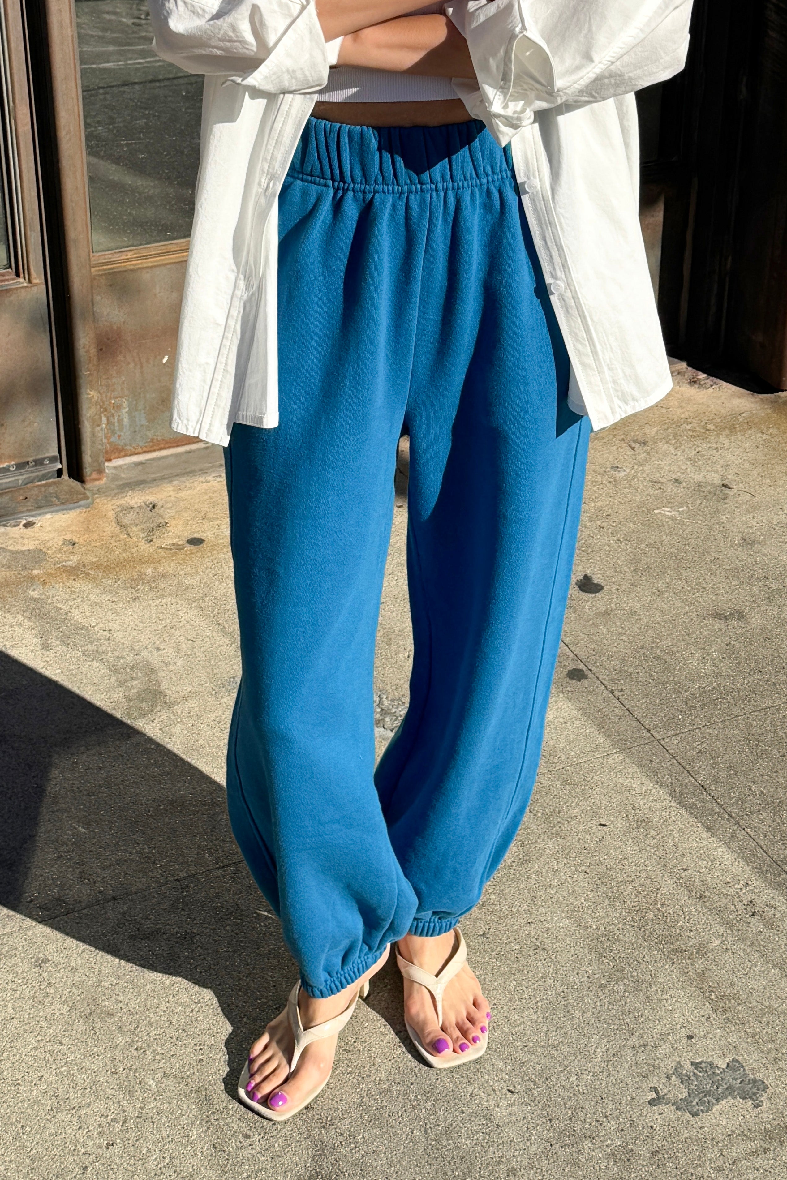 French Terry Balloon Pants - Teal Blue