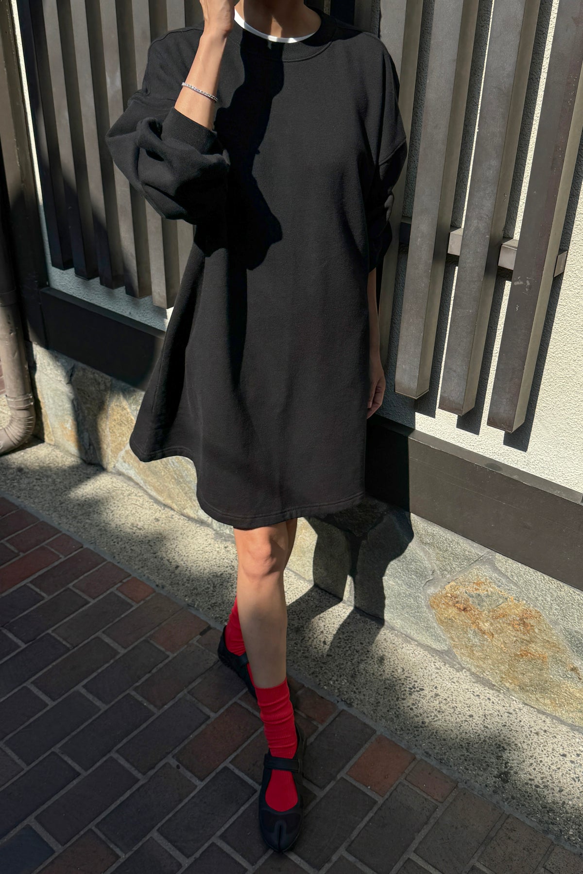 French Terry Swing Dress - Black