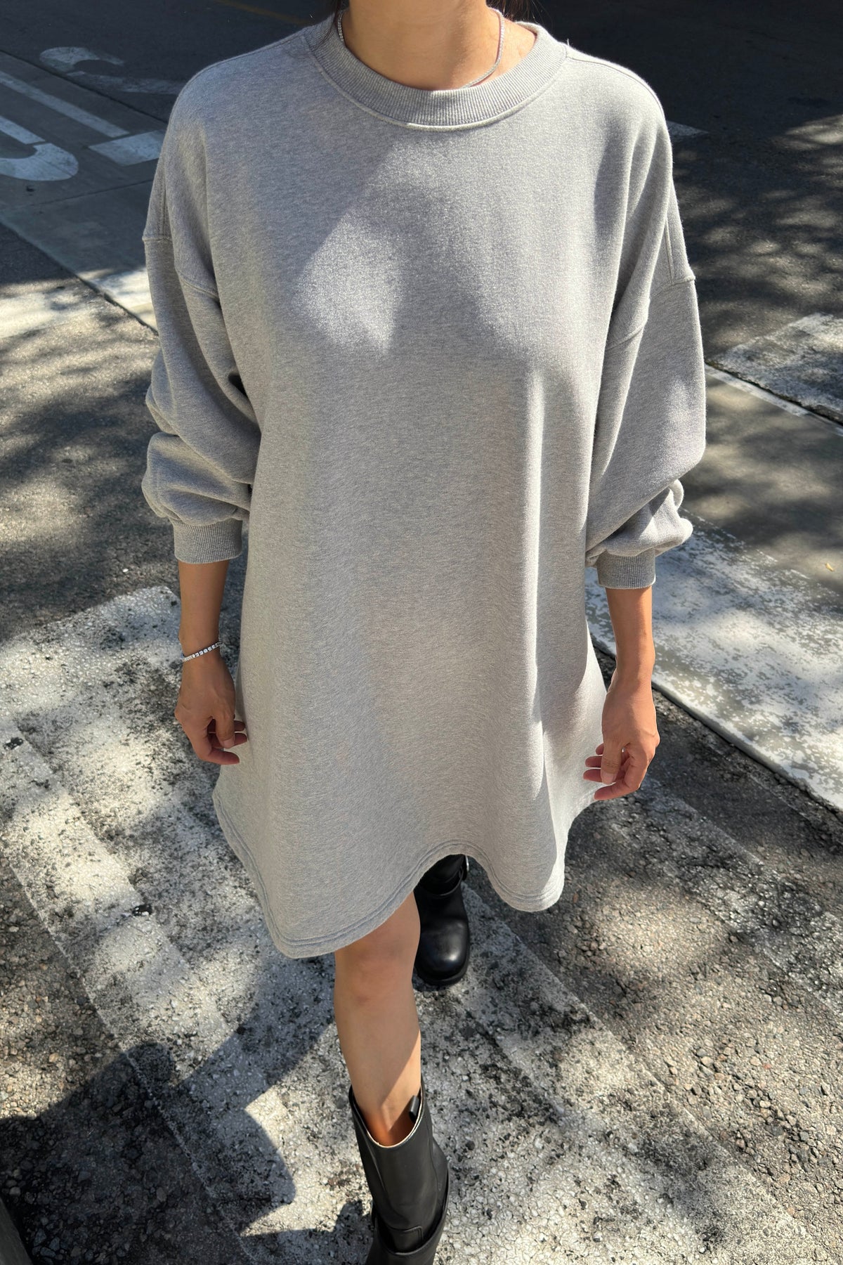 French Terry Swing Dress - Melange Grey