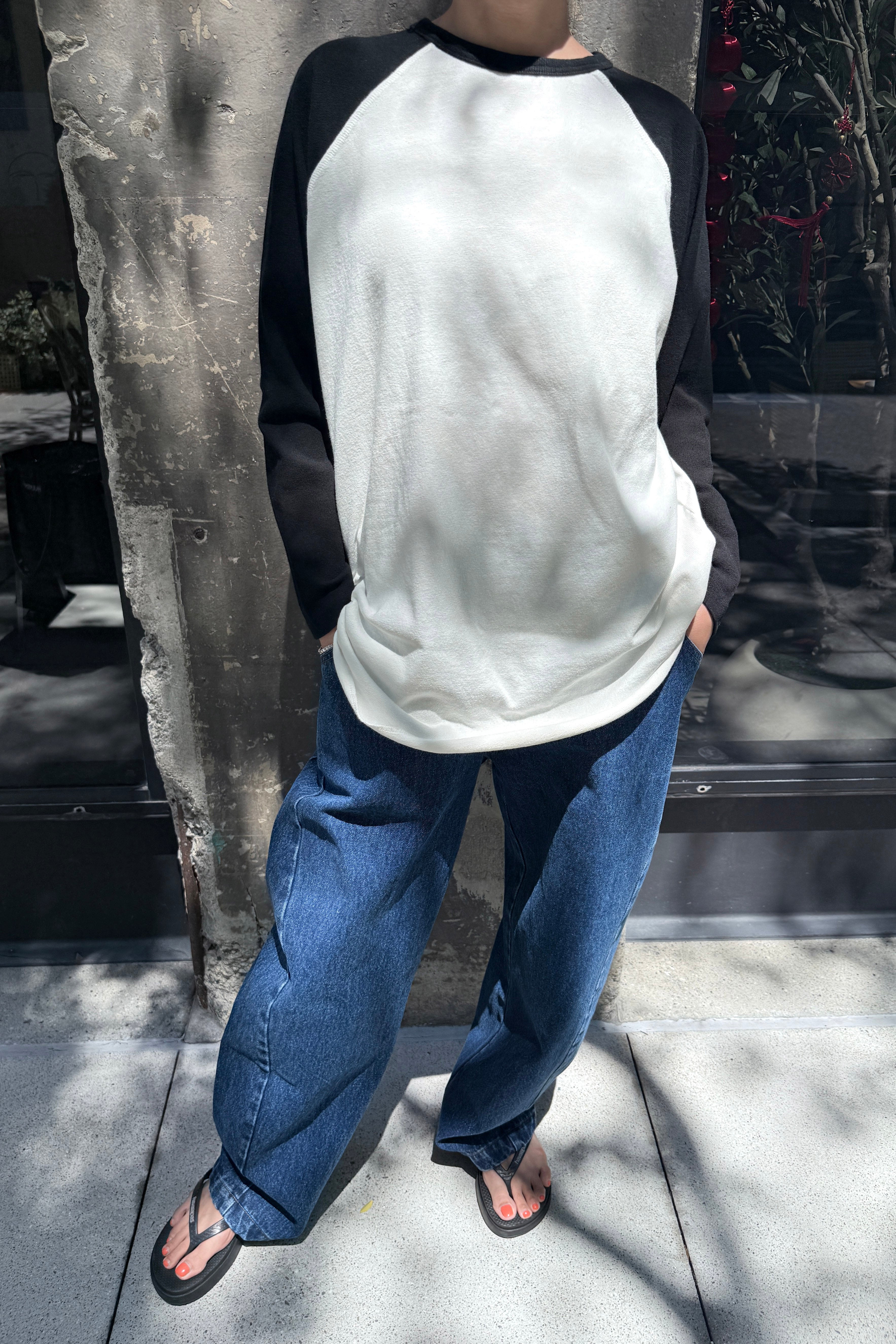 Heavy Cotton Raglan Tee - White/Black