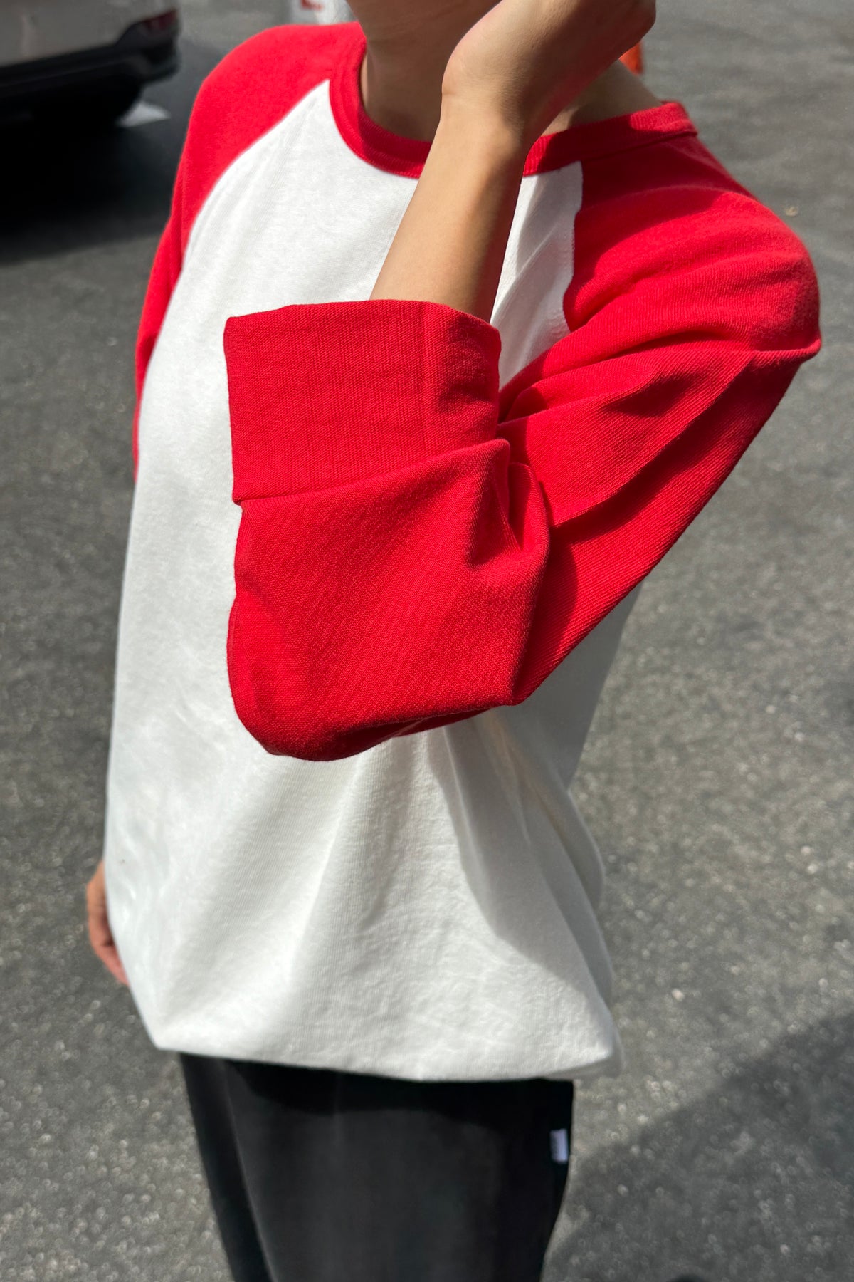 Heavy Cotton Raglan Tee - White/Tomato