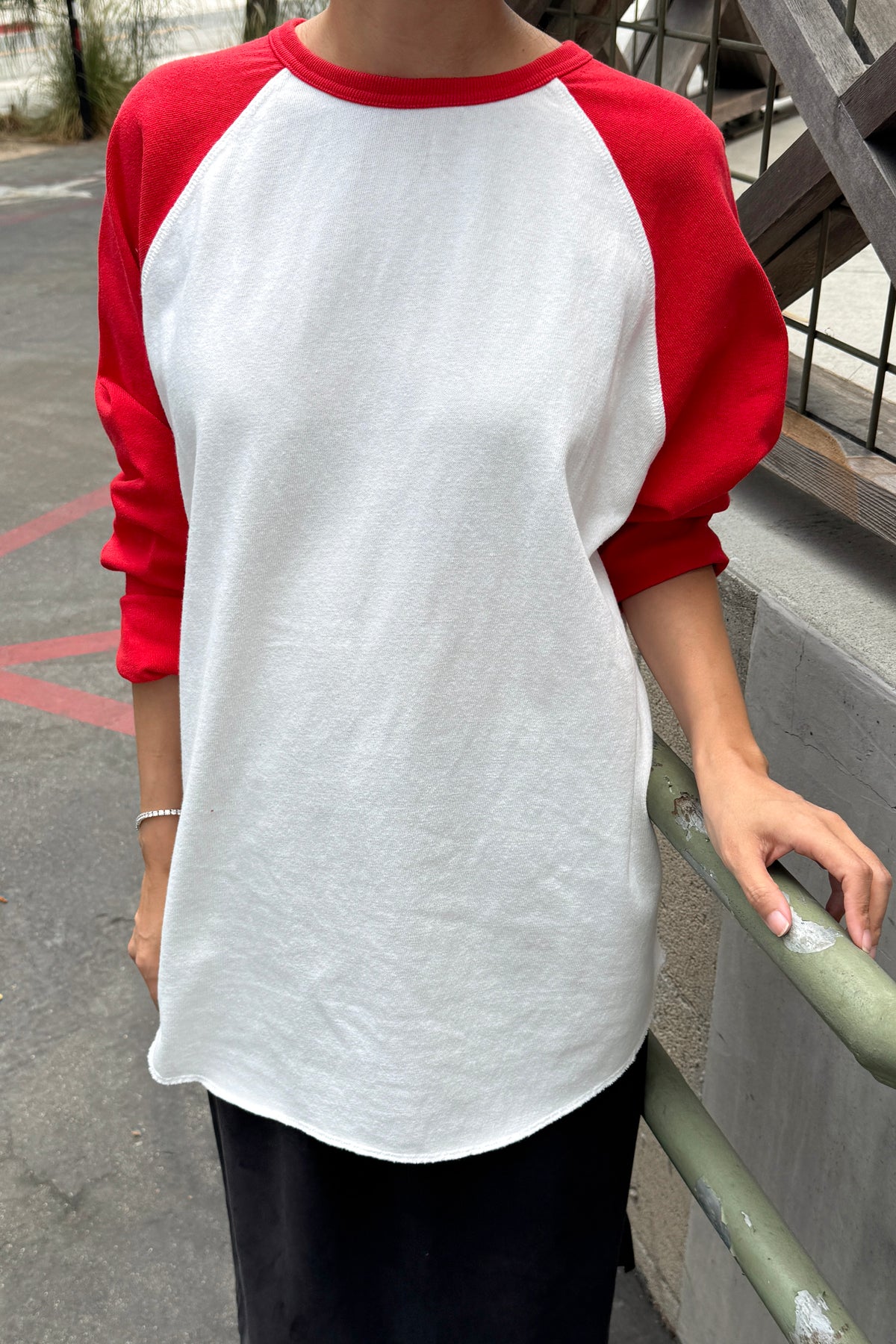Heavy Cotton Raglan Tee - White/Tomato