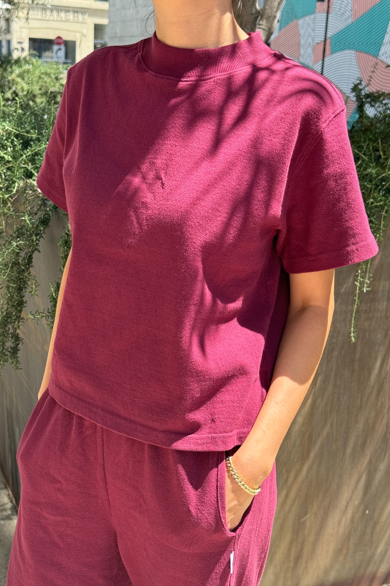 Sunset Mock Neck Tee - Cabernet