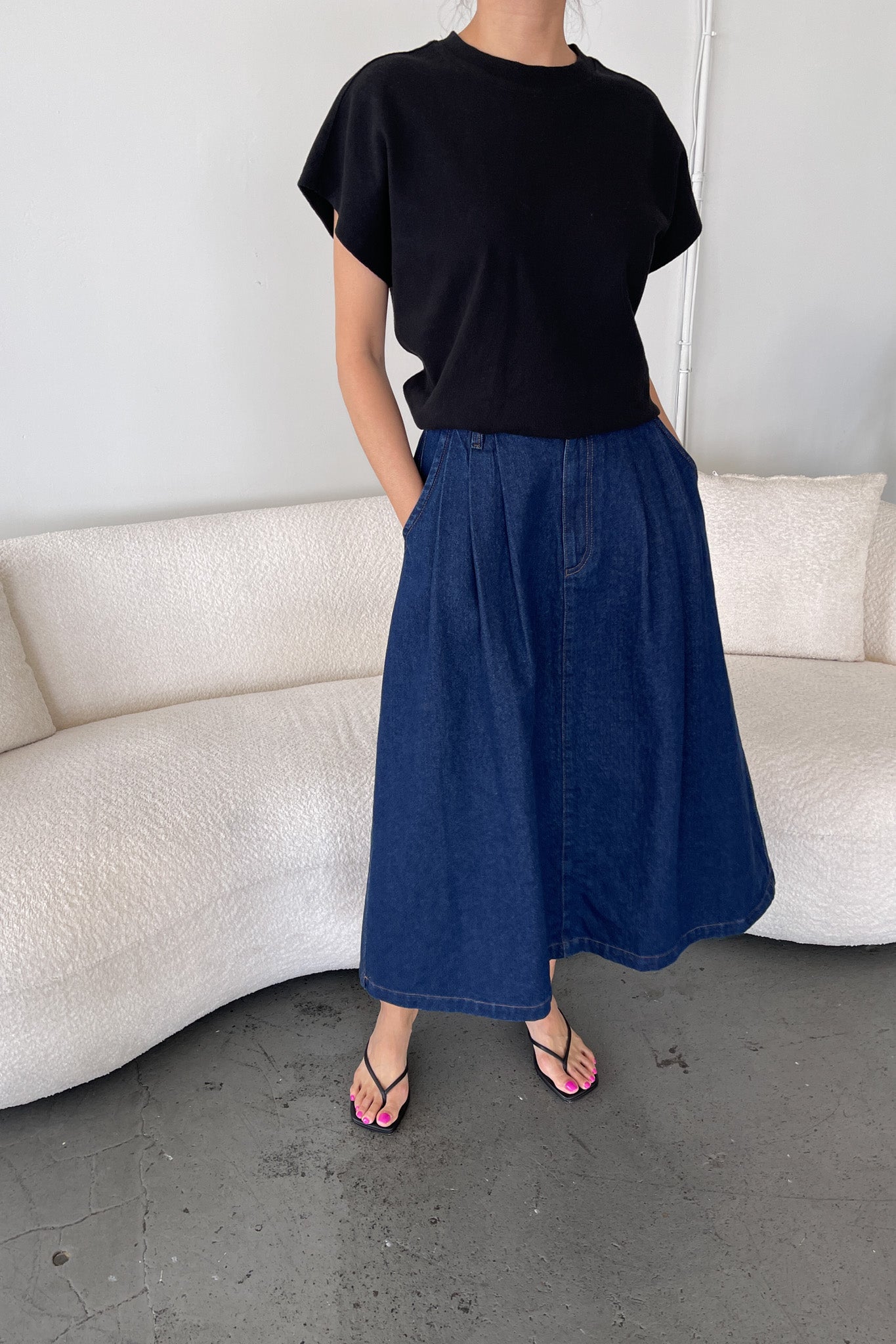 Long Farm Girl Skirt - Raw Denim