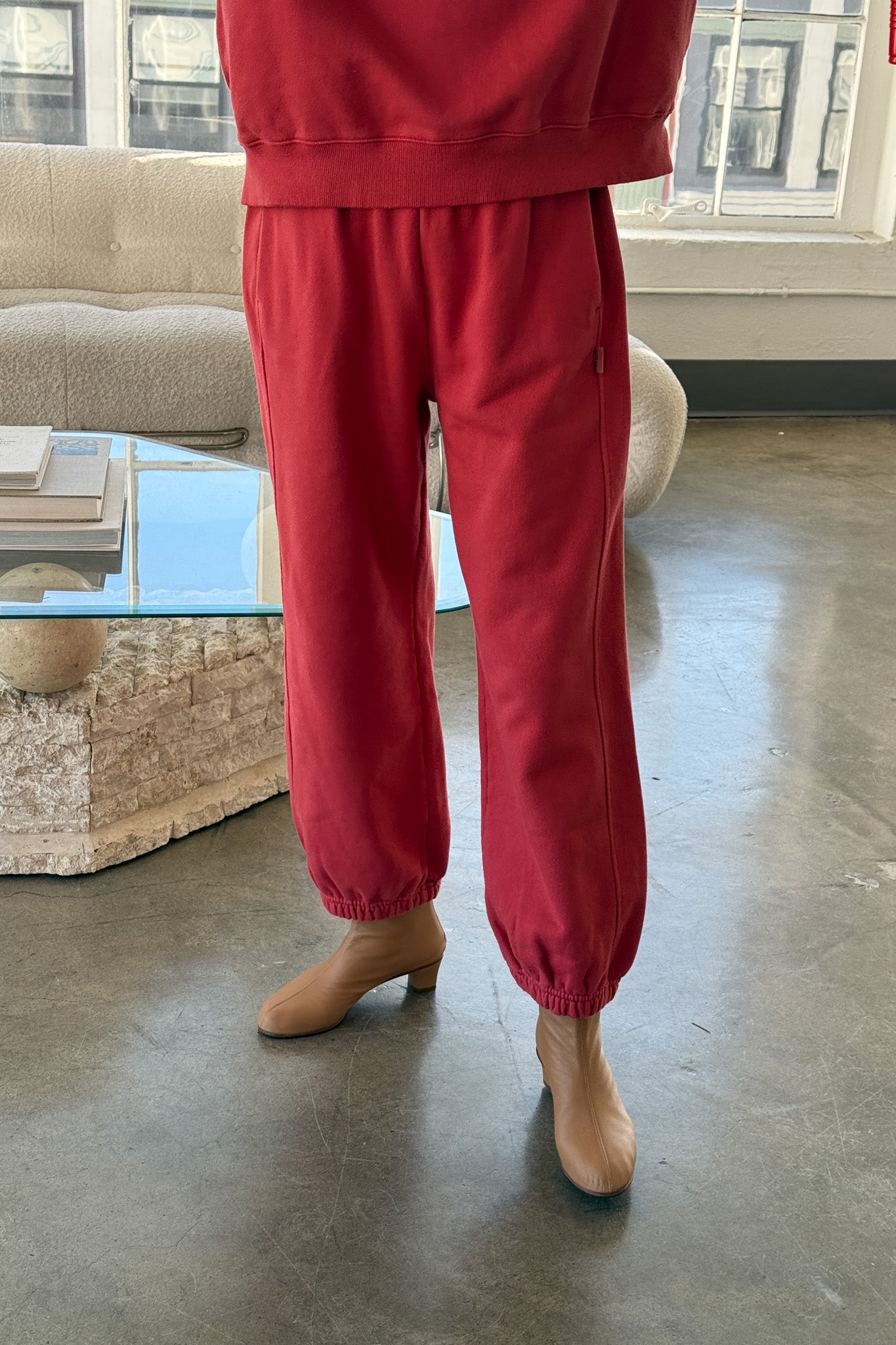 French Terry Balloon Pants - Coral Red