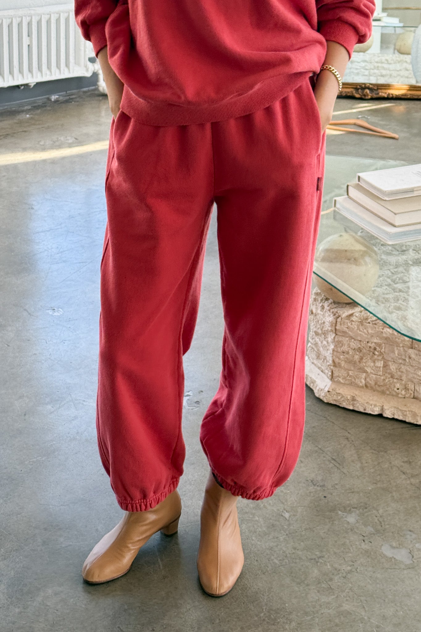 French Terry Balloon Pants - Coral Red