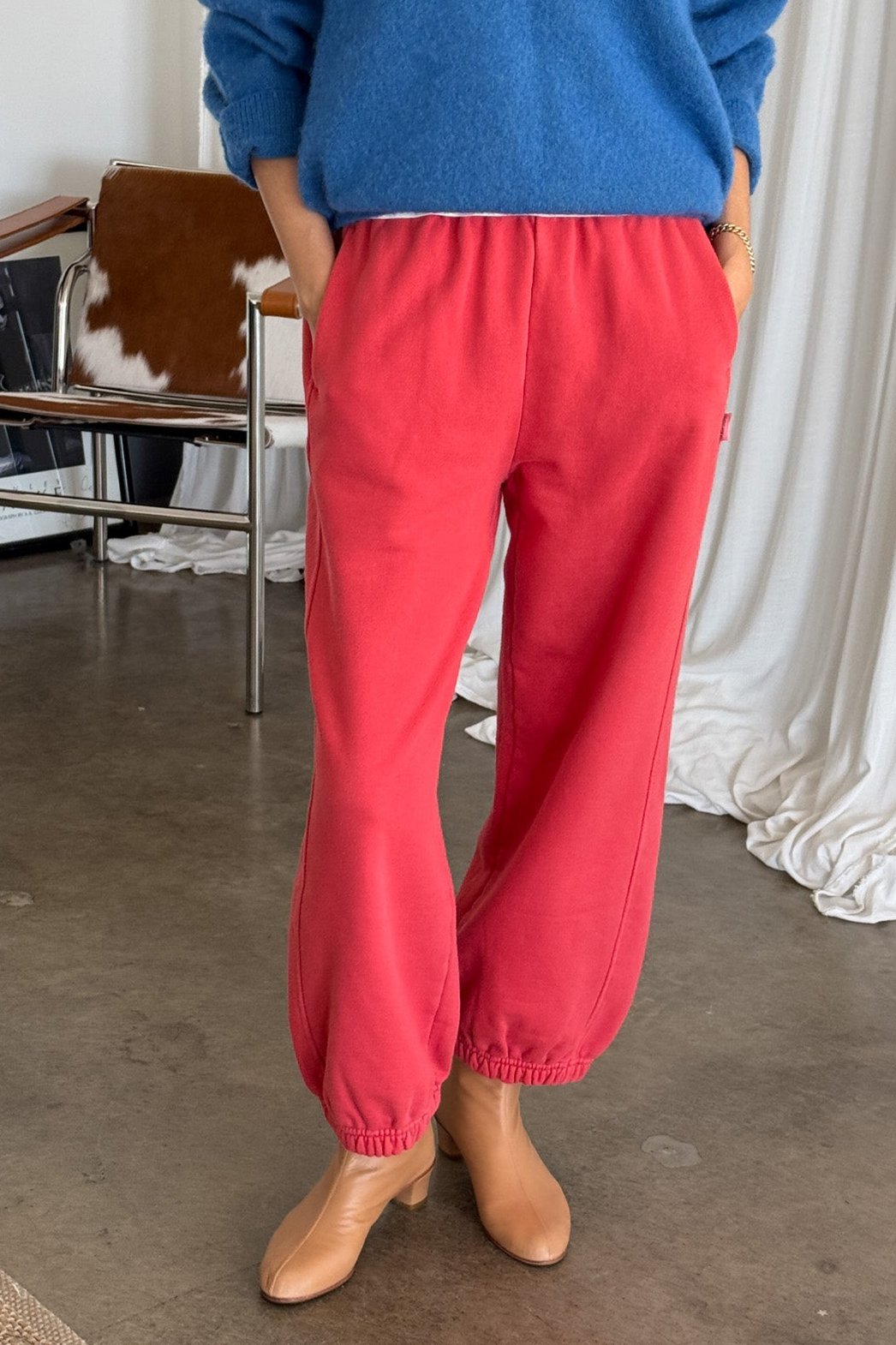 French Terry Balloon Pants in Coral Red French Terry Balloon Pants in Coral Red