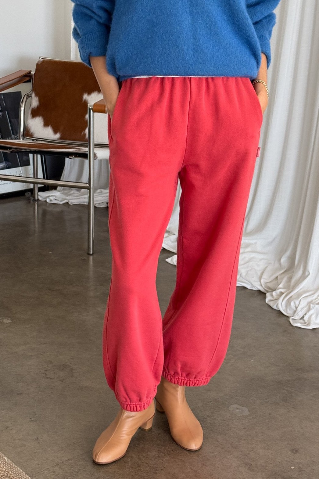 French Terry Balloon Pants - Coral Red