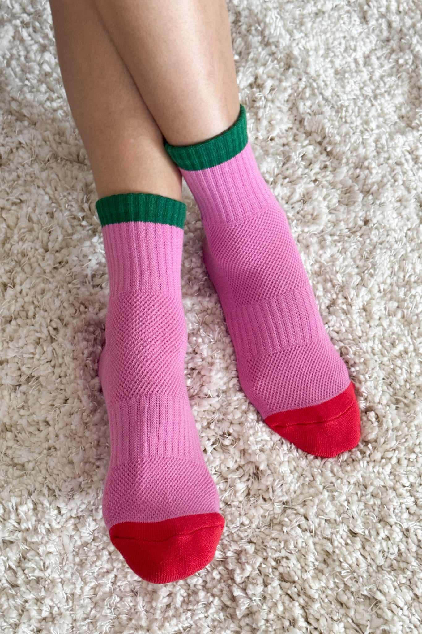 Color Block Girlfriend Socks - Rose Green