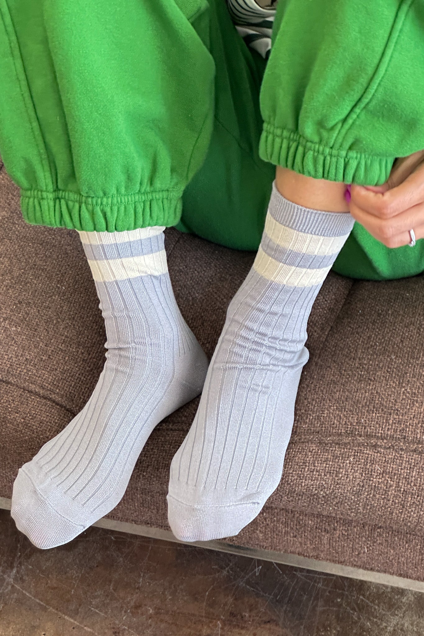 Her Varsity Socks - Stone White
